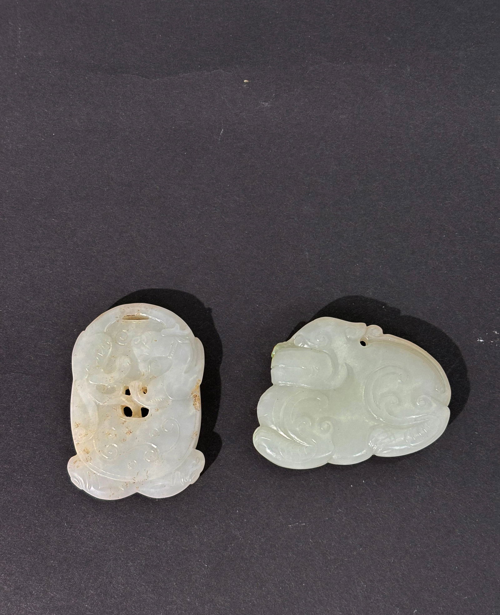2 Chinese White Jade Pendants: Qilin & Chilong Bi (1 of 7)