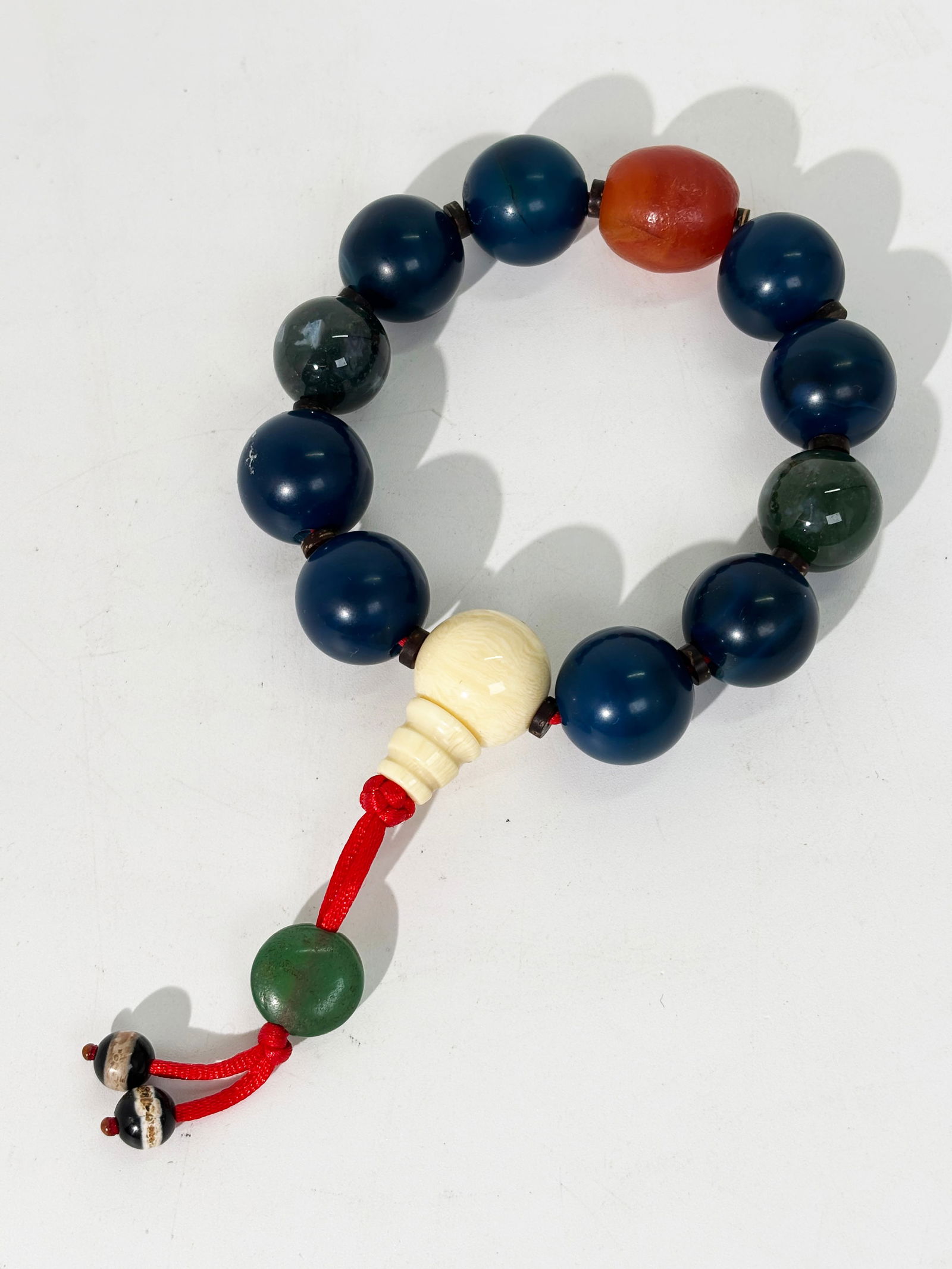 Chinese Carnelian & Blue Agate Bead Bracelet (1 of 5)
