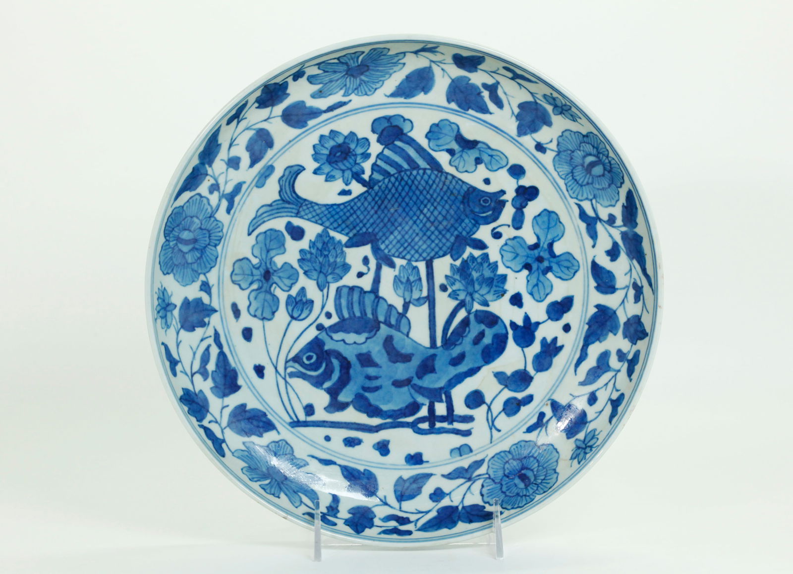 Chinese Blue & White Porcelain Double Fish Plate (1 of 4)