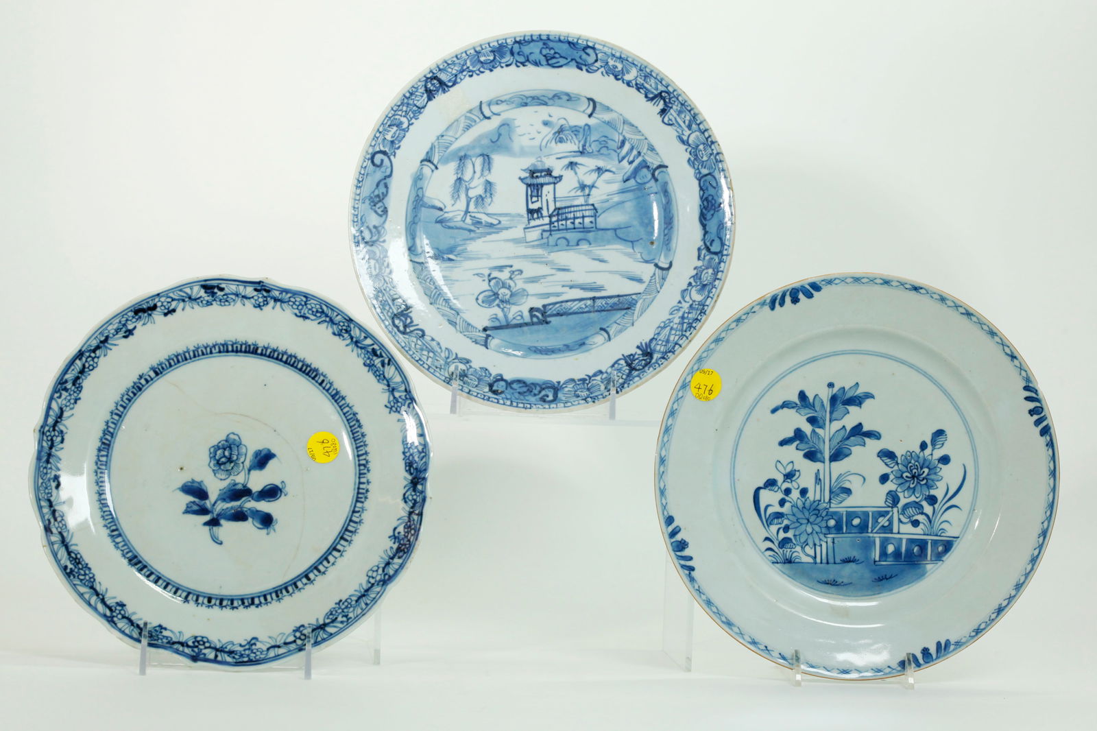 3 Chinese 18 C Blue White Export Porcelain Plates (1 of 5)