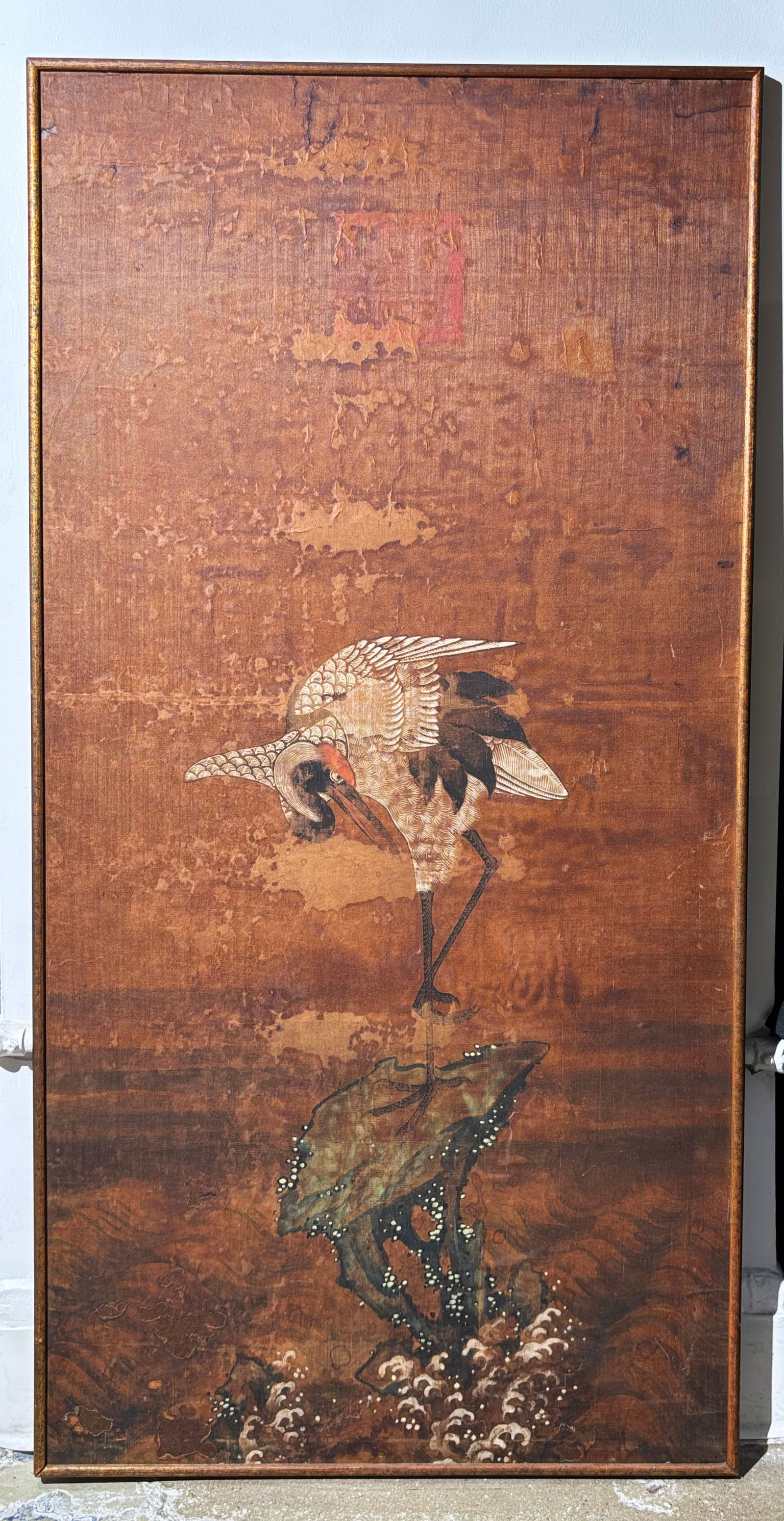 Chinese Ink on Silk Long Life Crane Imperial Seal (1 of 6)