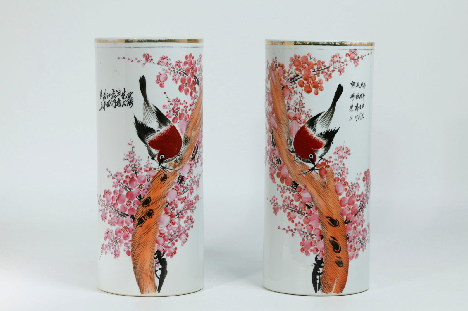 Pair Chinese Artist Enameled Porcelain Hat Stands (1 of 6)