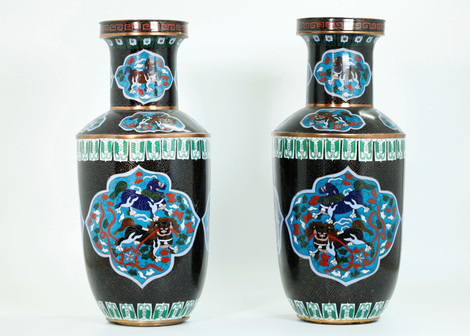 Pr Chinese Bronze & Cloisonne Baluster Vases (1 of 4)