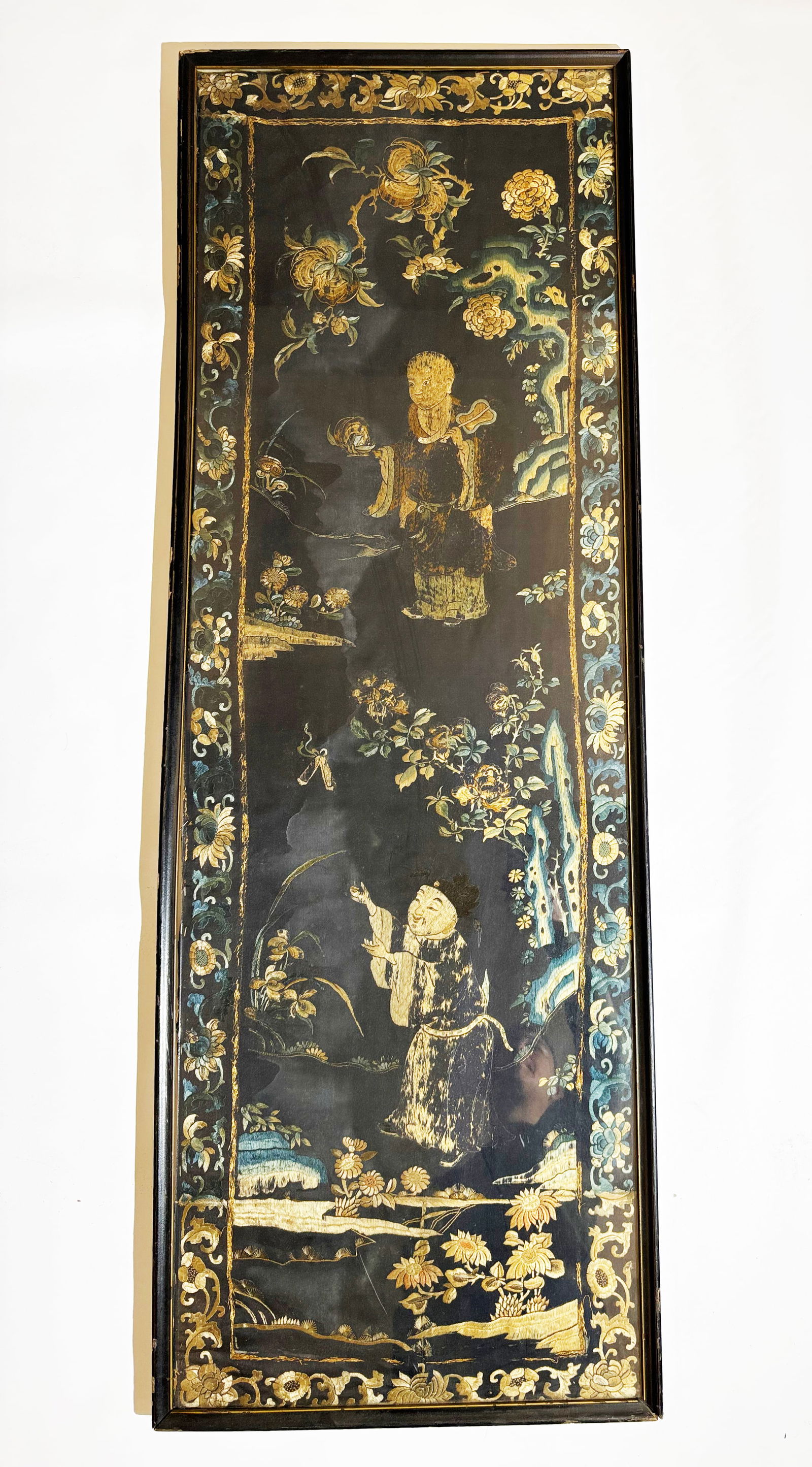 Chinese 18th C Silk Embroidery Panel Framed (1 of 5)