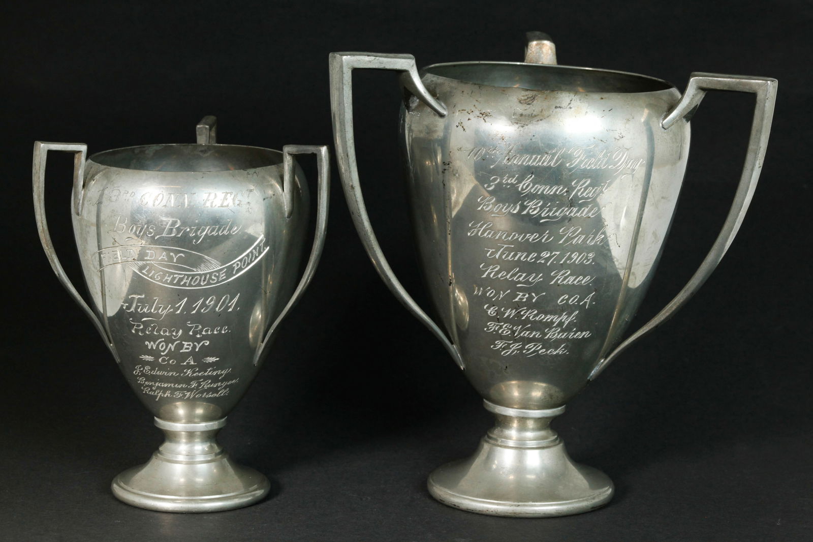 2 Conn. US Arts & Crafts Pewter Trophy Cups 1901-3 (1 of 9)