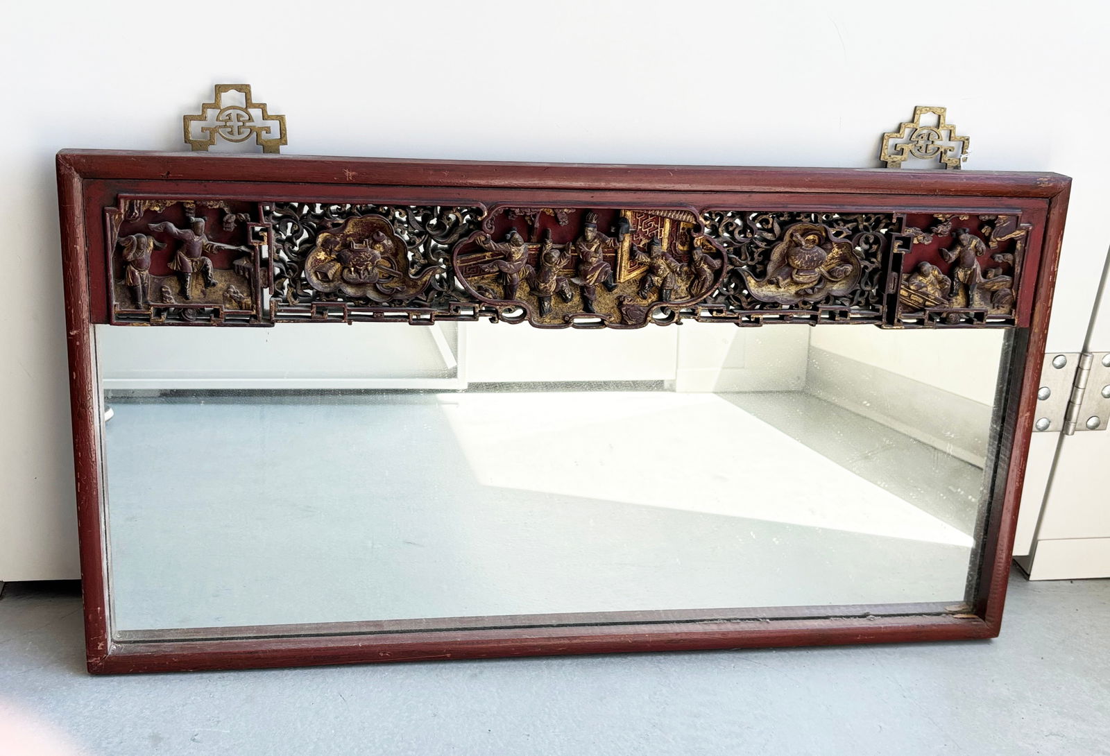Horizontal Plate Glass Mirror 19 C Chinese Carving (1 of 5)