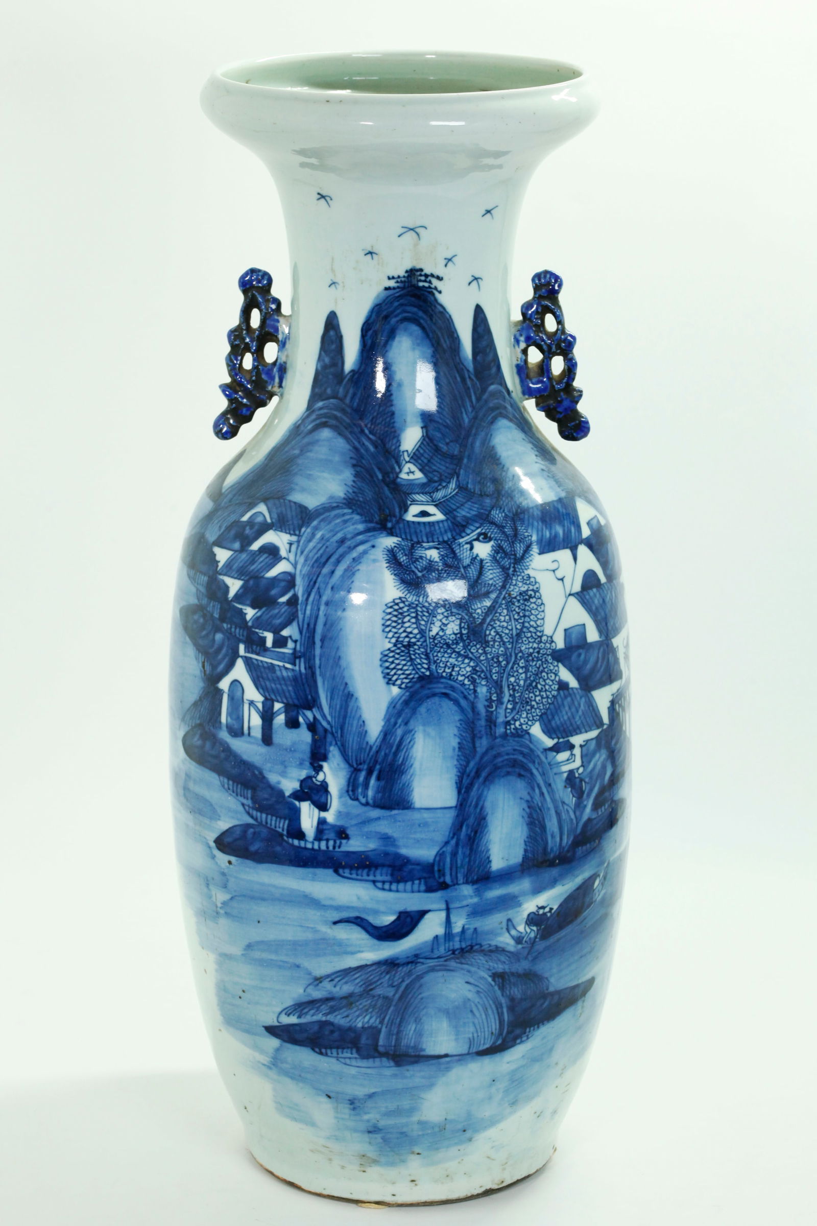 Lg Chinese Blue & White Porcelain Landscape Vase (1 of 5)