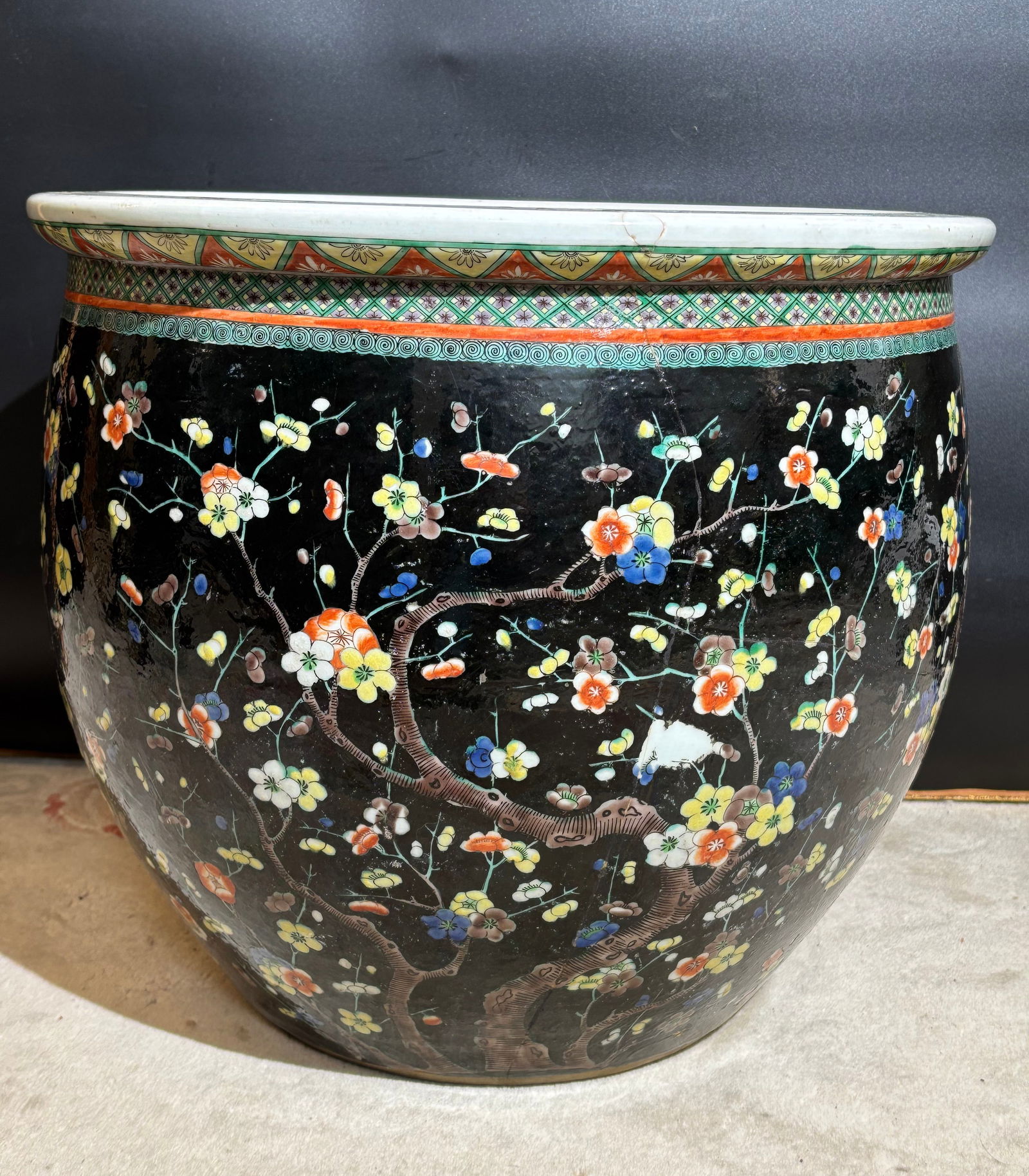 Large Chinese Famille Noire Porcelain Fish Bowl (1 of 8)