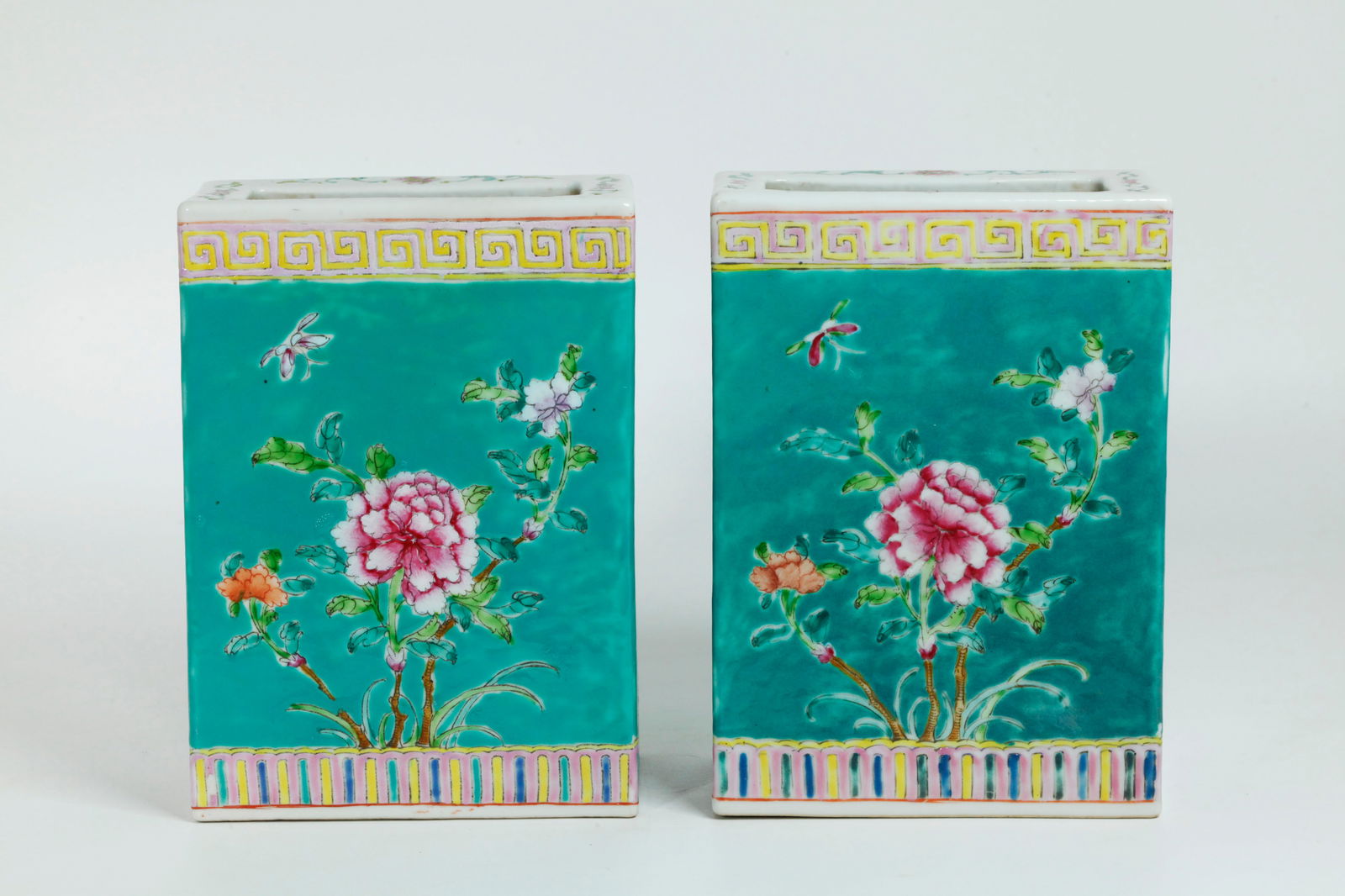 Pair Chinese Modernist Porcelain "Brick" Vases (1 of 7)