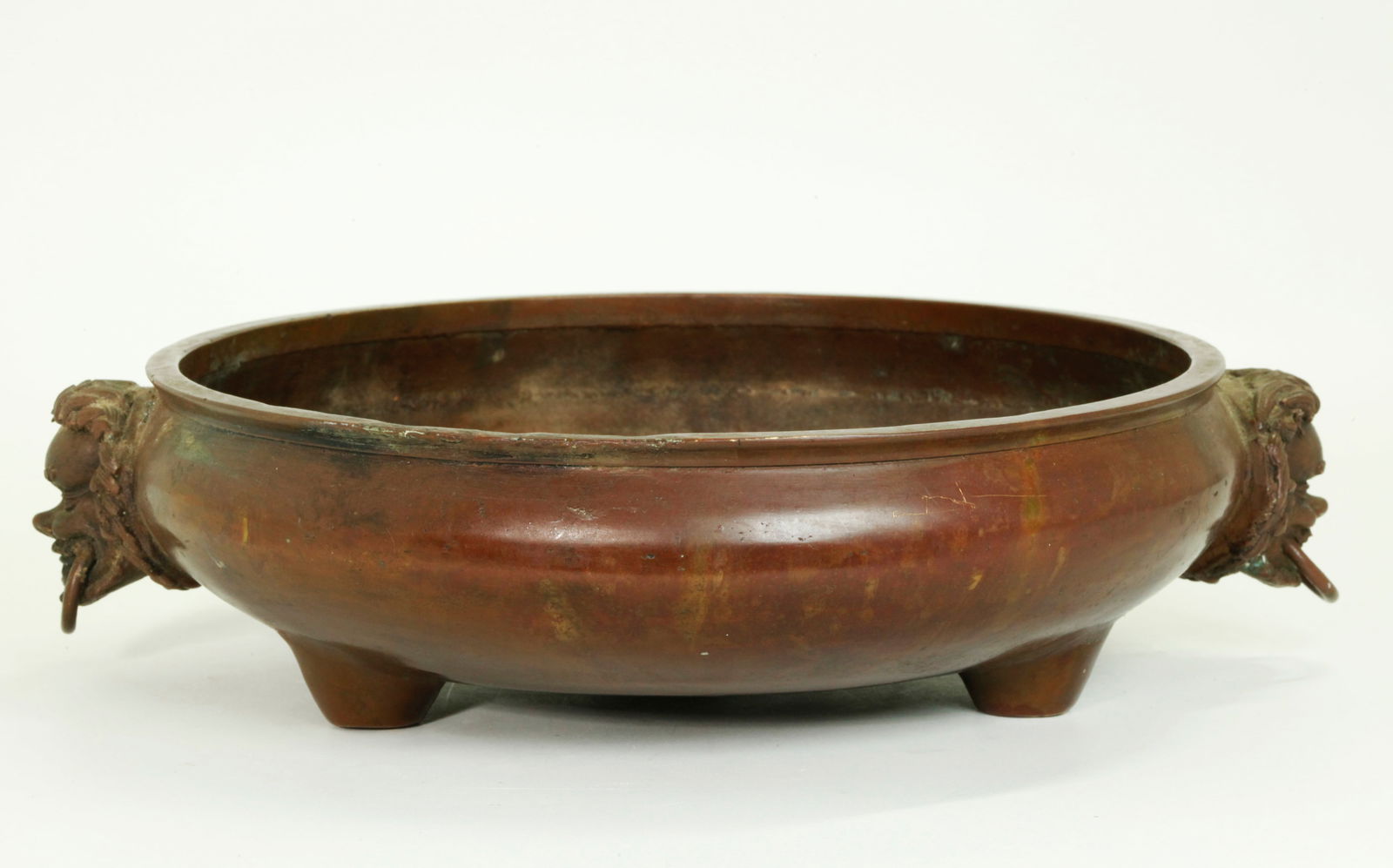 Large Chinese Cast Bronze Barbarian Handle Censer (1 of 6)