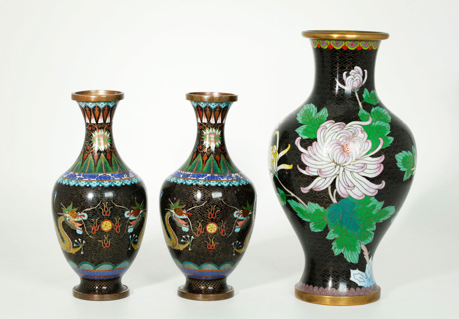3 Chinese Cloisonne & Gilt Bronze Vases (1 of 6)