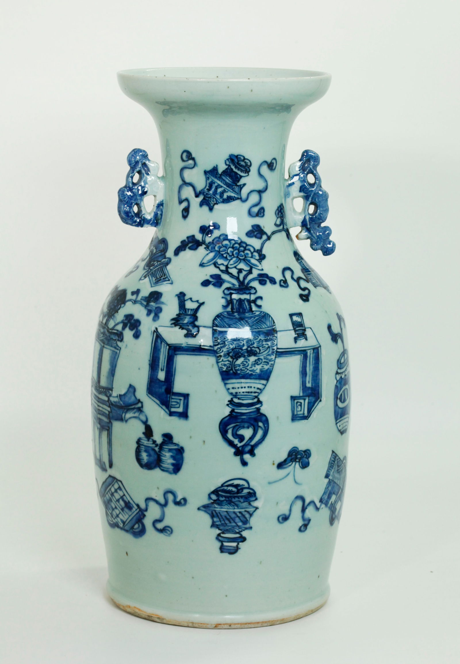 Lg Chinese Blue & Celadon Porcelain Vase (1 of 5)