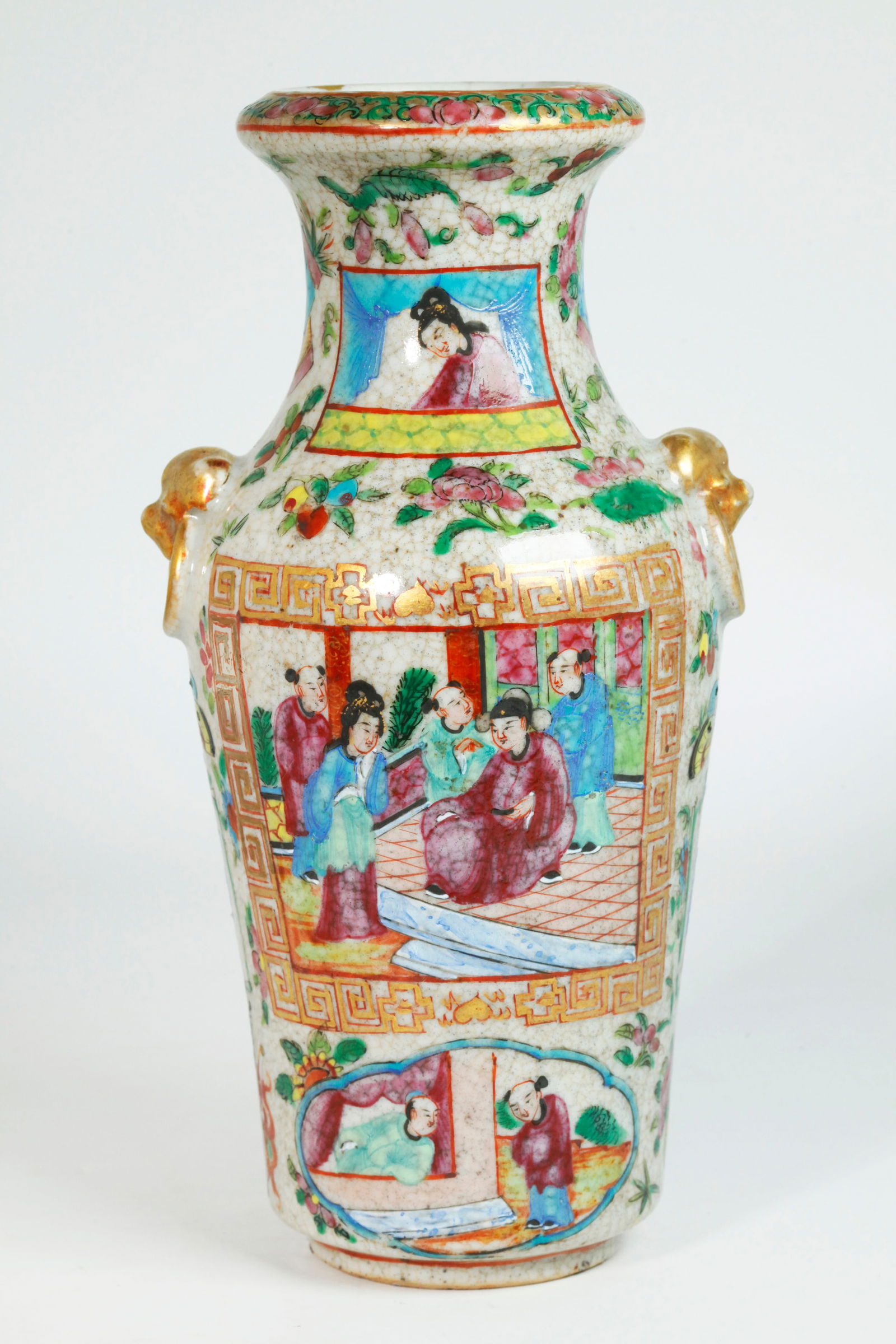 Chinese 19 C Rose Mandarin Crackle Porcelain Vase (1 of 5)