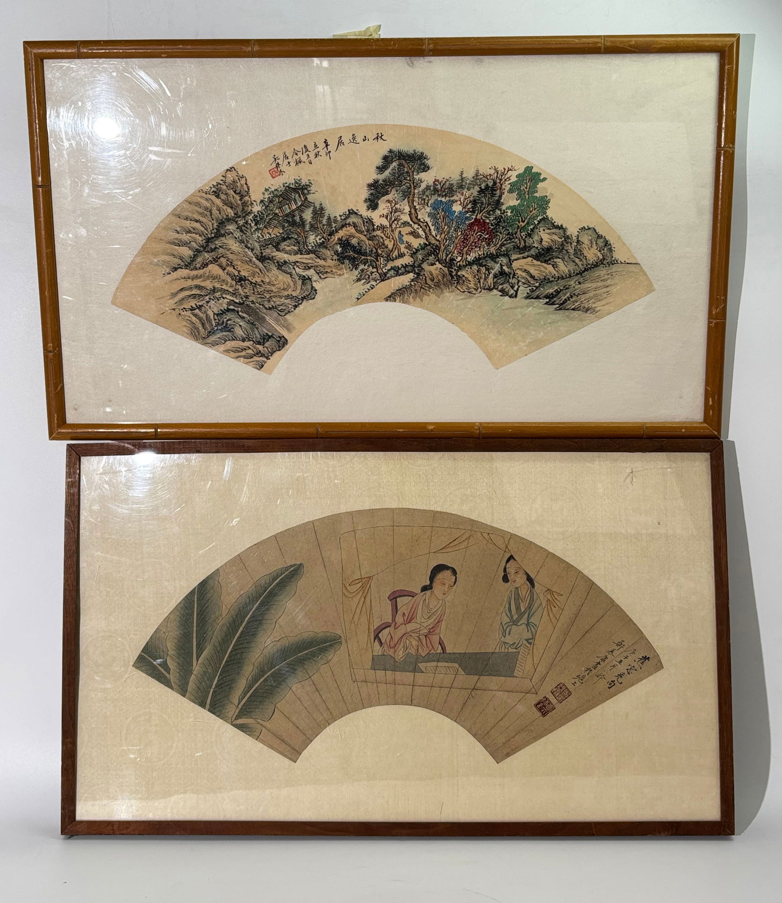 2 Chinese Fan Paintings Now Mounted & Framed (1 of 7)