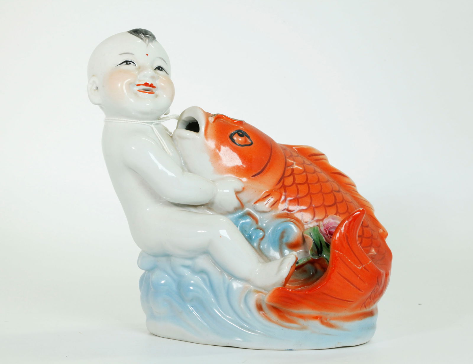 Chinese Porcelain Baby Boy, Carp & Lotus (1 of 5)