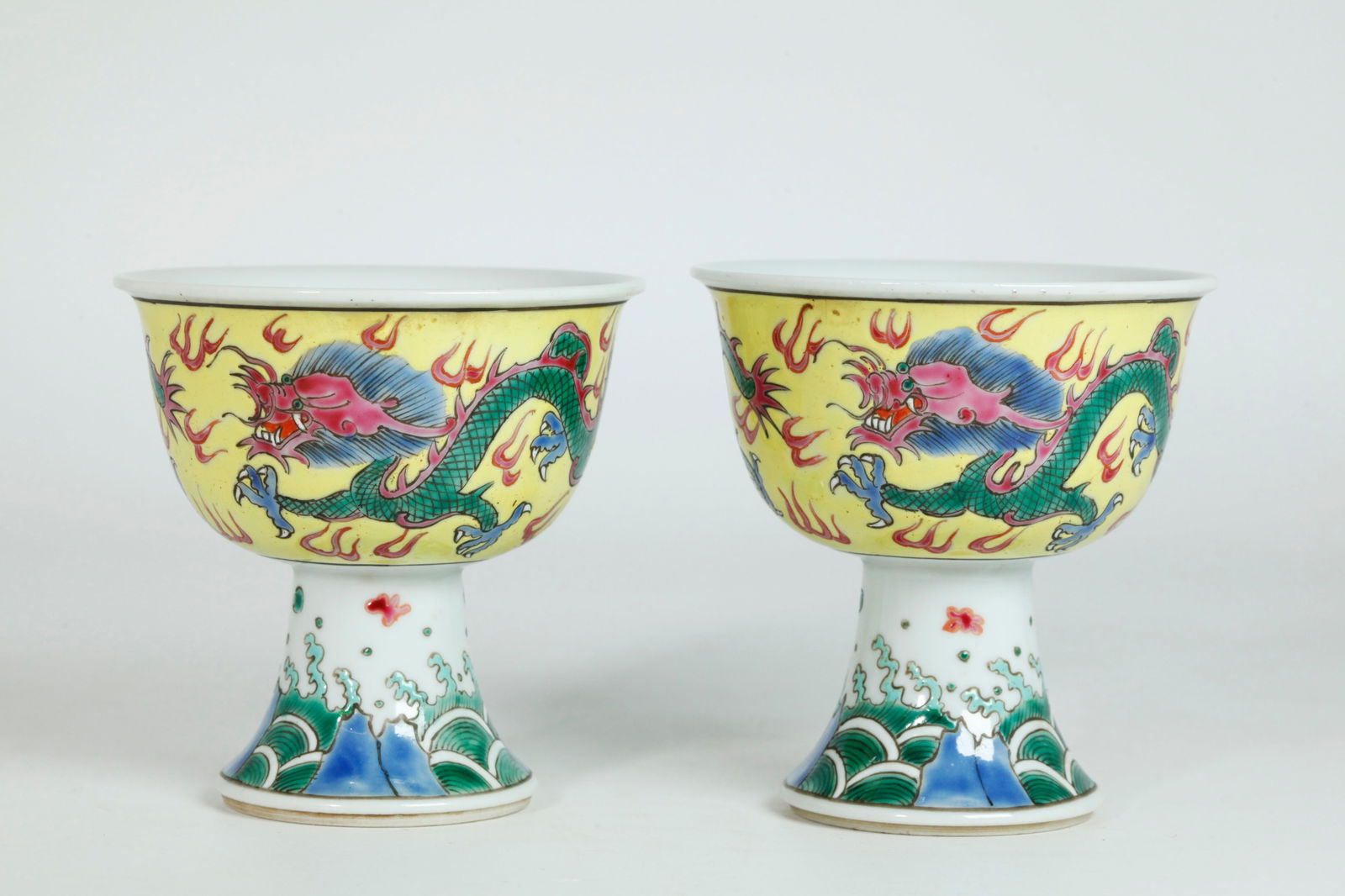 Pr Chinese Qing Enamel Porcelain Dragon Stem Cups (1 of 5)