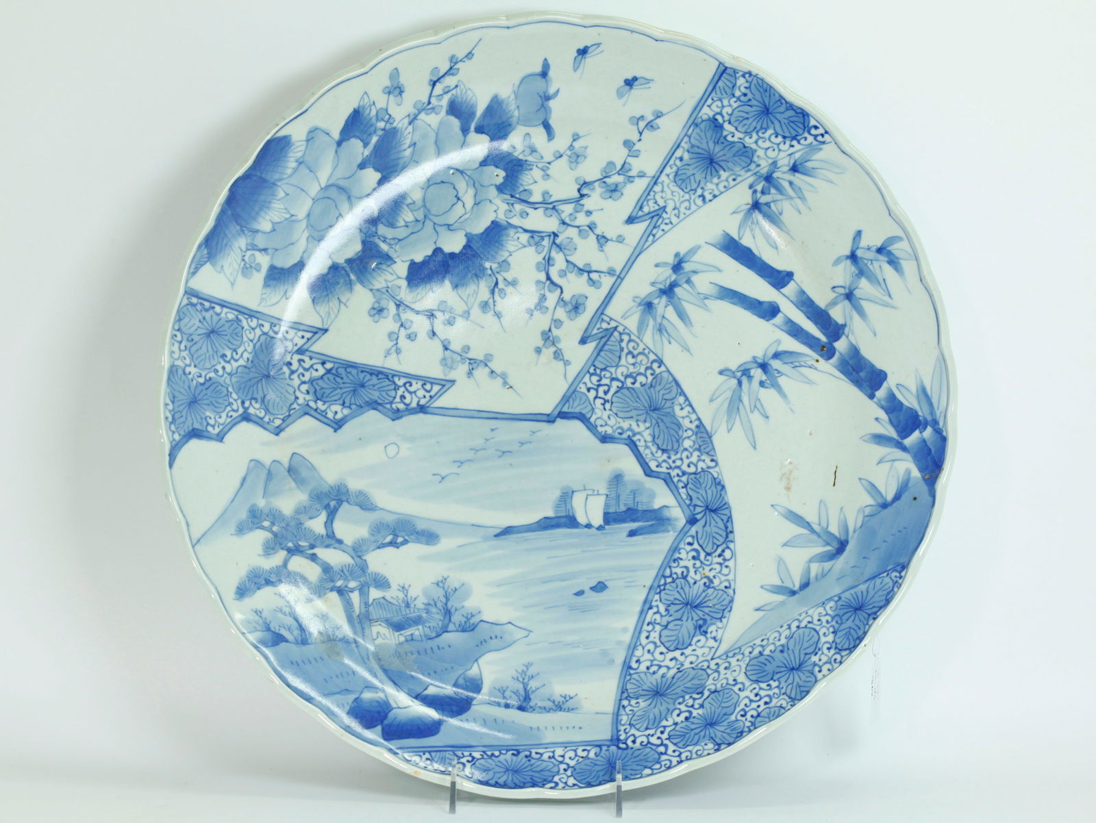 Lg Japanese 19C Arita Blue White Porcelain Charger (1 of 6)