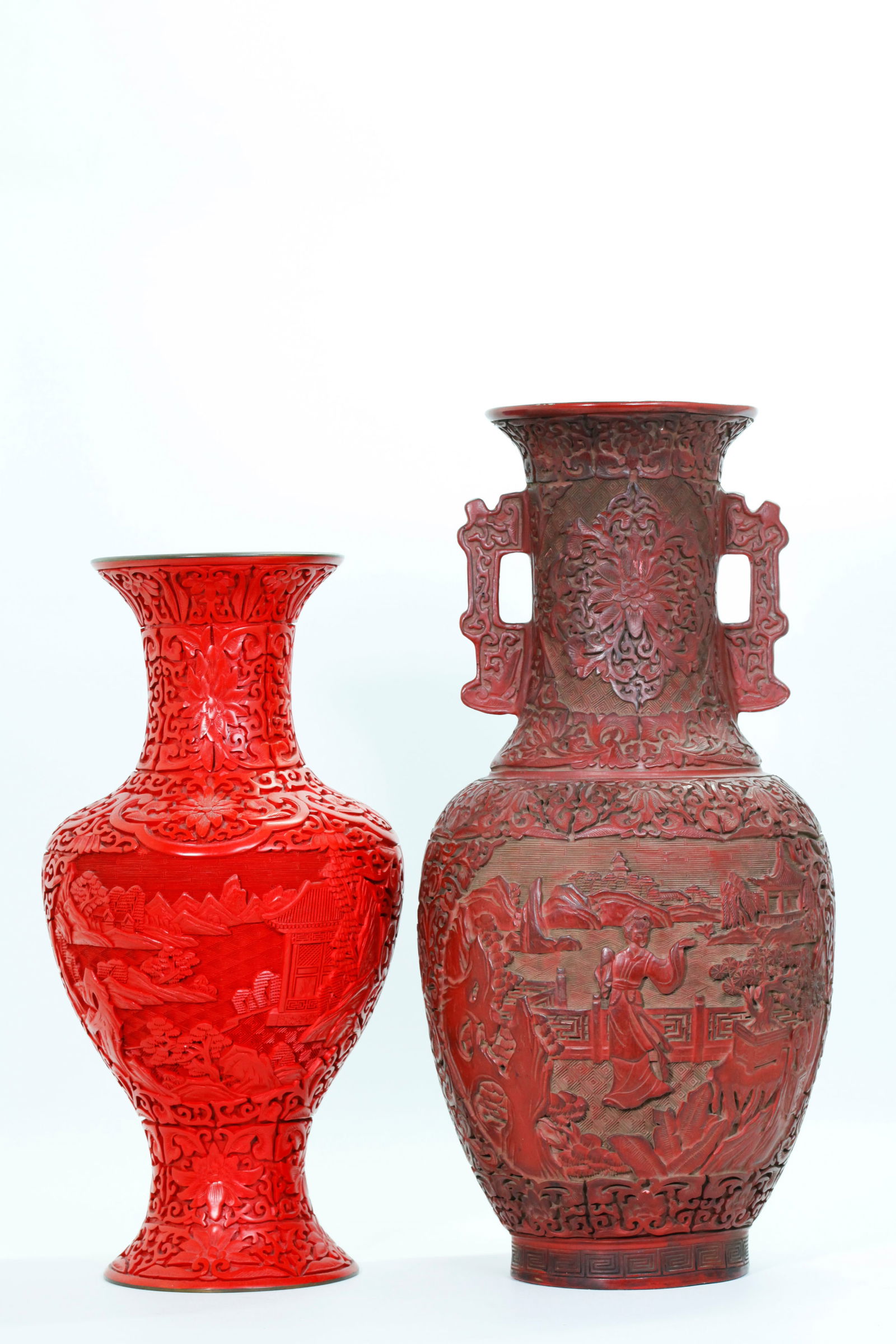 Chinese Carved Red Lacquer Vase; Composition Vase (1 of 6)