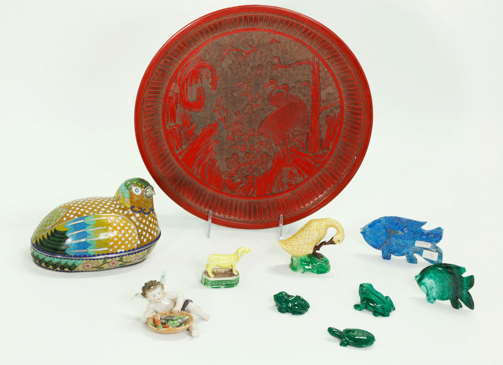 10 Chinese Curios: Lacquer Metal Porcelain Stone (1 of 7)