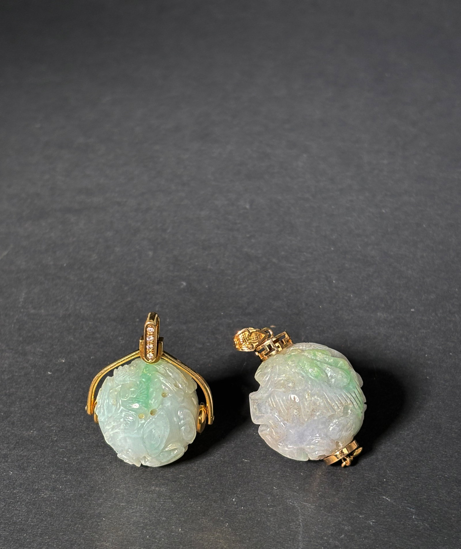 2 Lg Chinese Carved Jadeite 14K Chaozhu Beads (1 of 7)