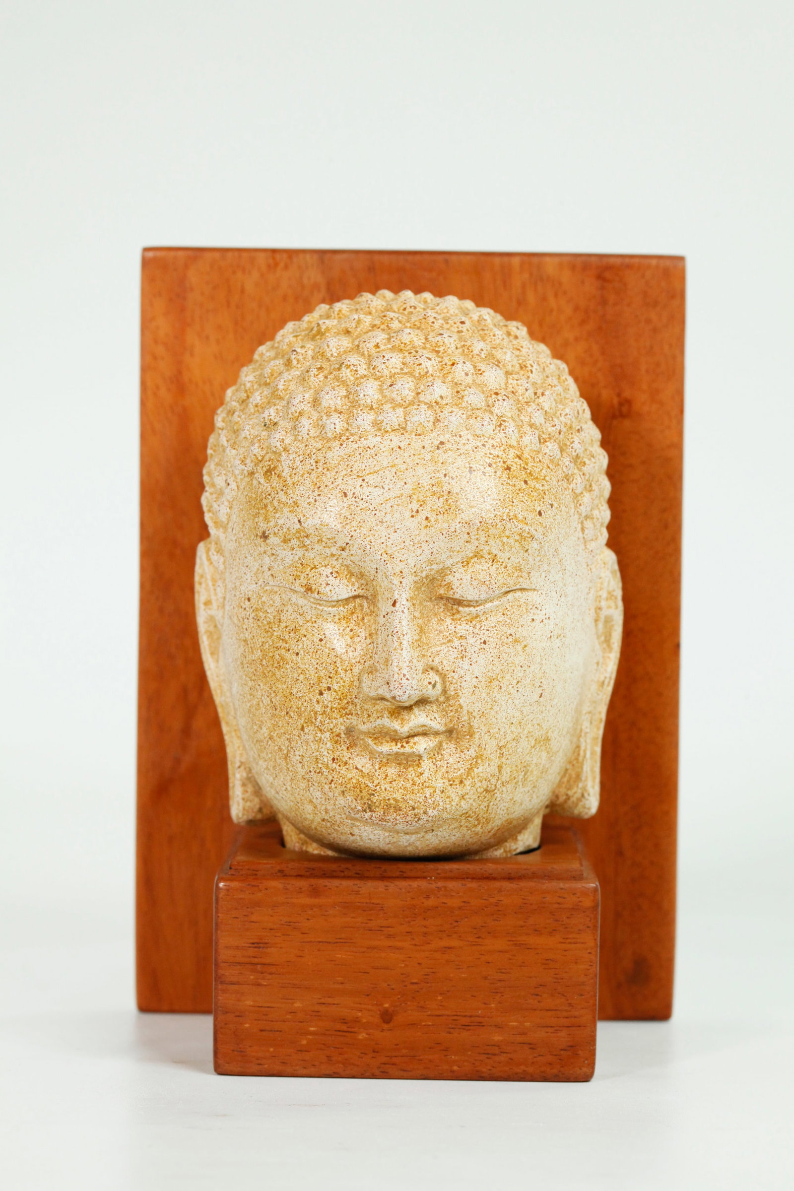 Chinese Composition Buddha Head & Wood Stand (1 of 5)