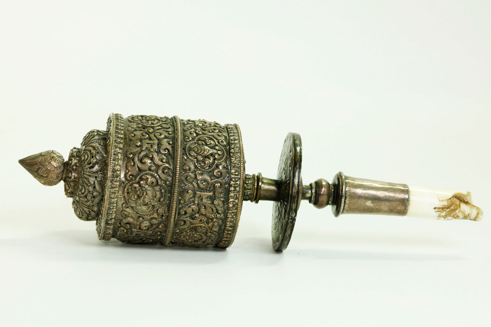 Fine Tibetan 19th C Silver & Bronze Prayer Wheel (1 of 6)