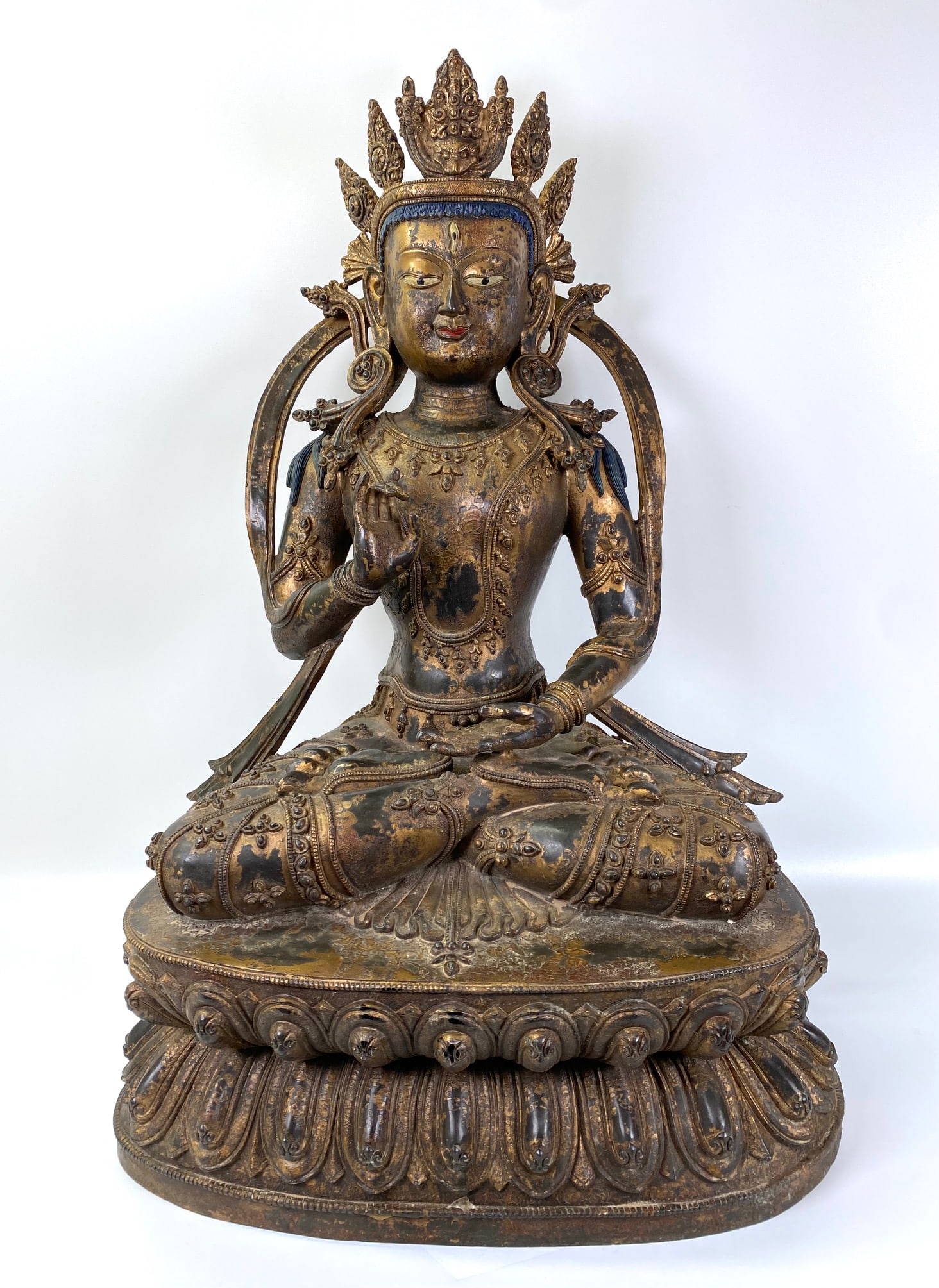 Lg Tibetan Bronze Buddha Sealed Lotus Throne (1 of 9)