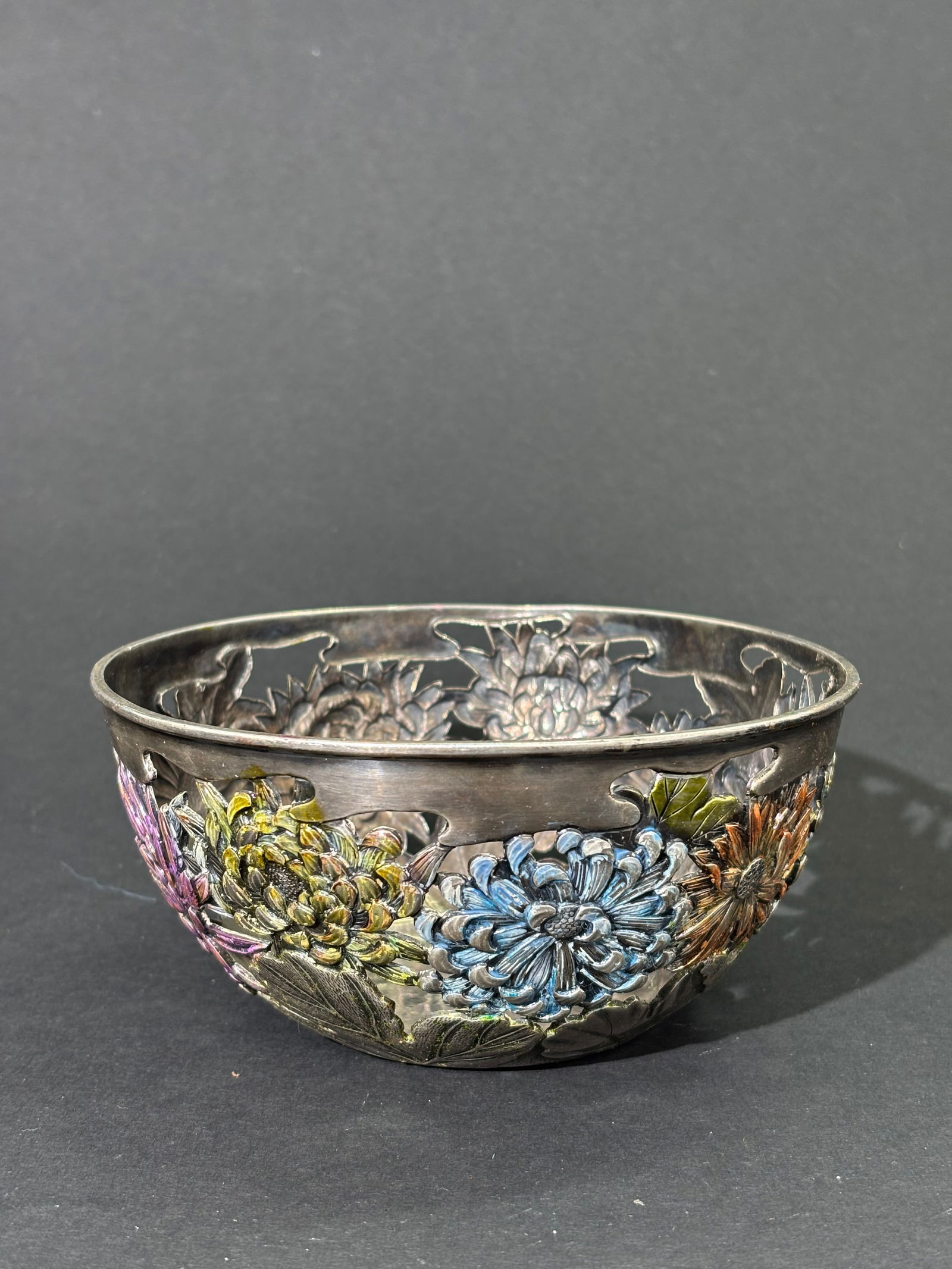 Japanese Samurai Shokai Enamel & Silver Bowl (1 of 8)