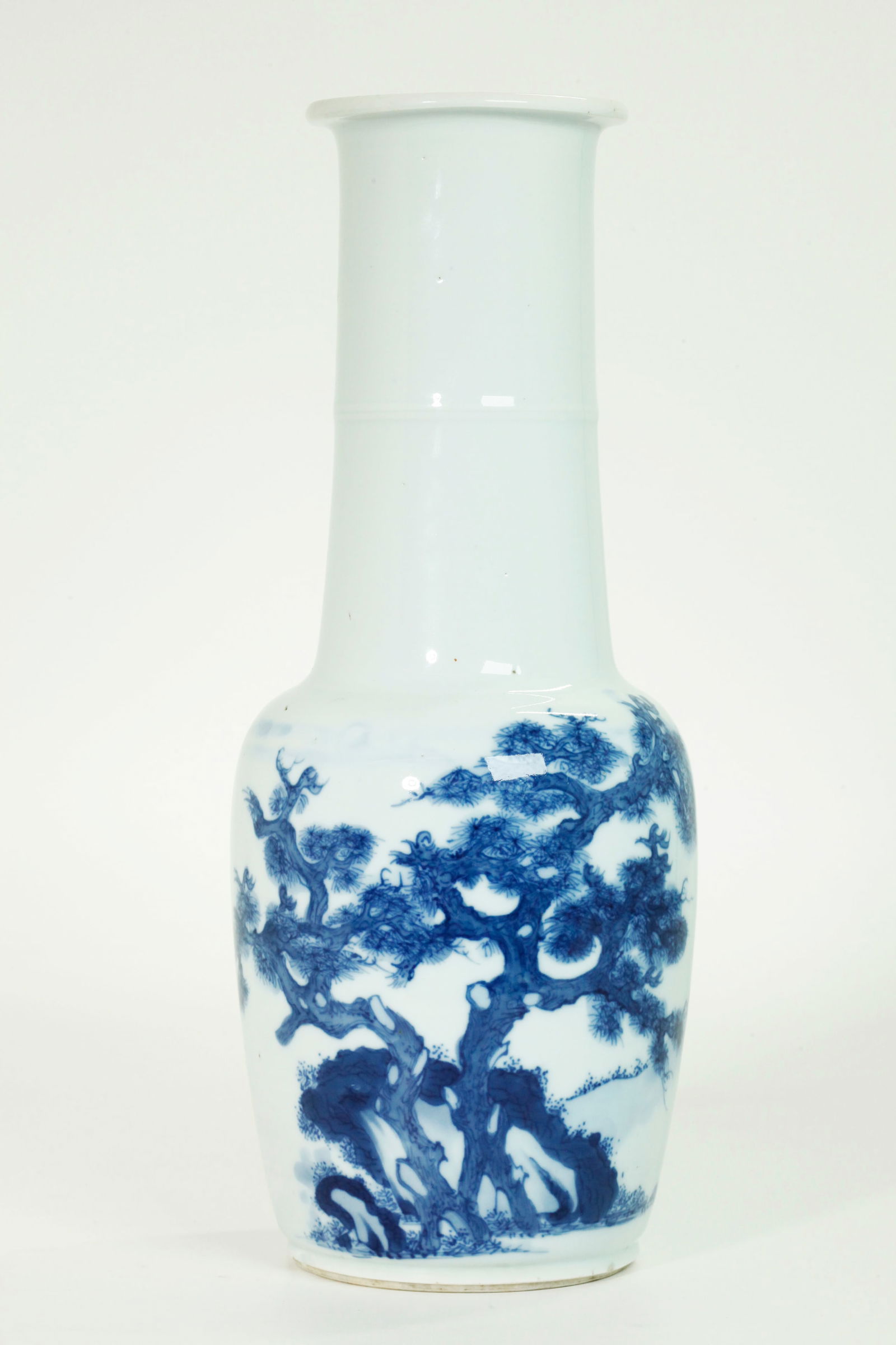 Sotheby's; Chinese Kangxi Blue & White Vase: Chinese Kangxi Blue & White Porcelain Scholar's Vase with a scene of 2 Scholars on Donkeys meeting in a Garden with assistants carrying Guqin and Picnic Basket, the reverse with a large Pine Tree; the