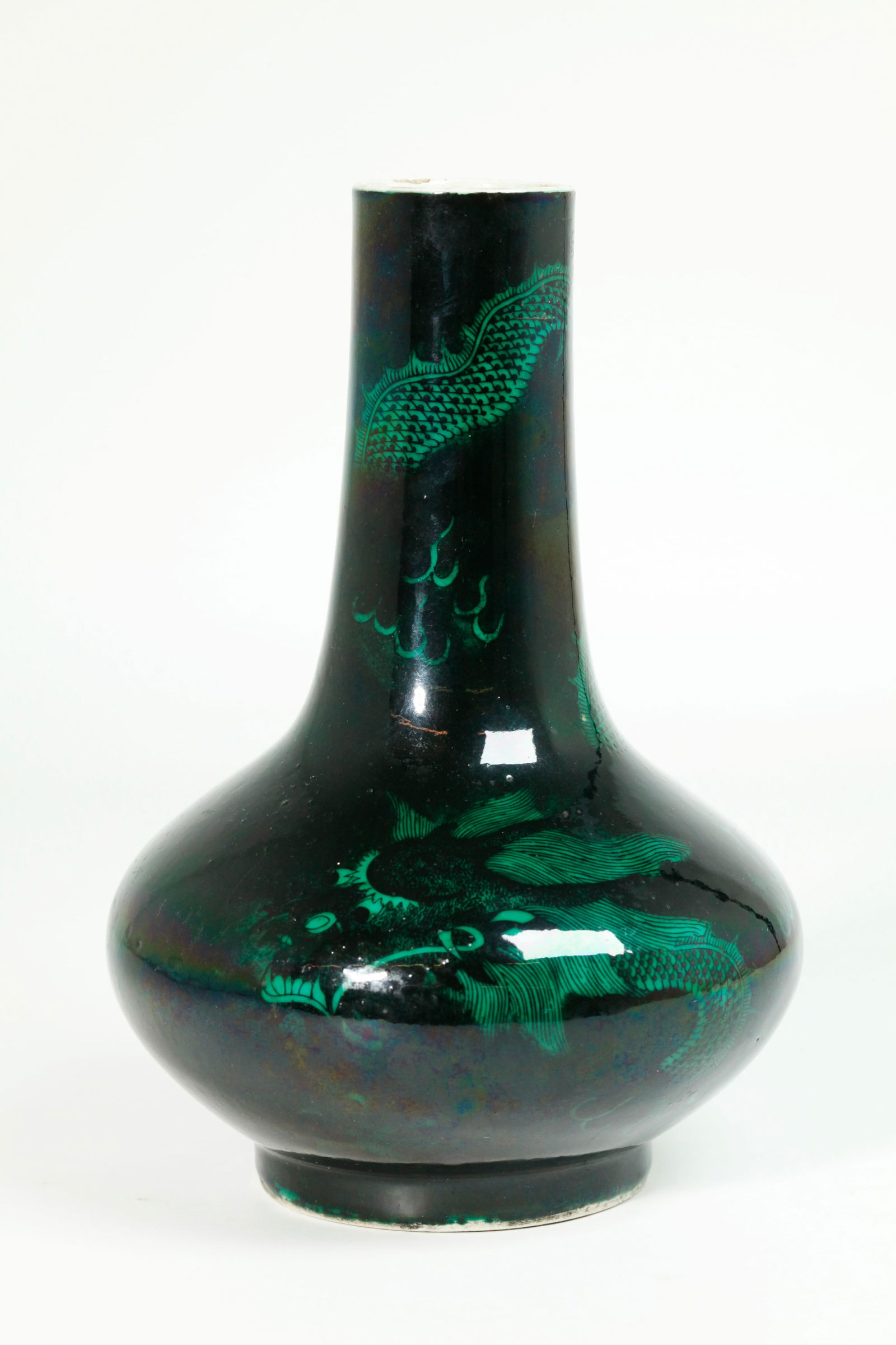 Chinese 18/19 C Black Porcelain Green Dragon Vase (1 of 5)