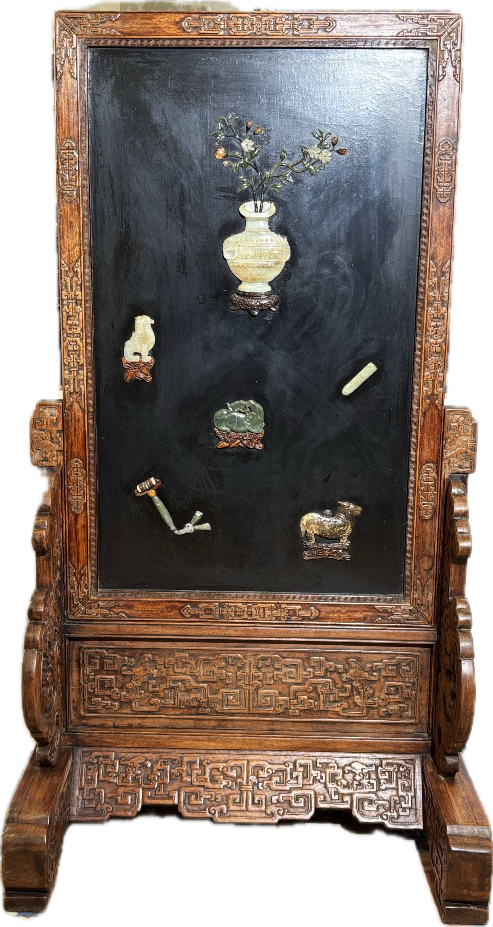 Chinese Huanghuali Lacquer & Jade Floor Screen (1 of 19)