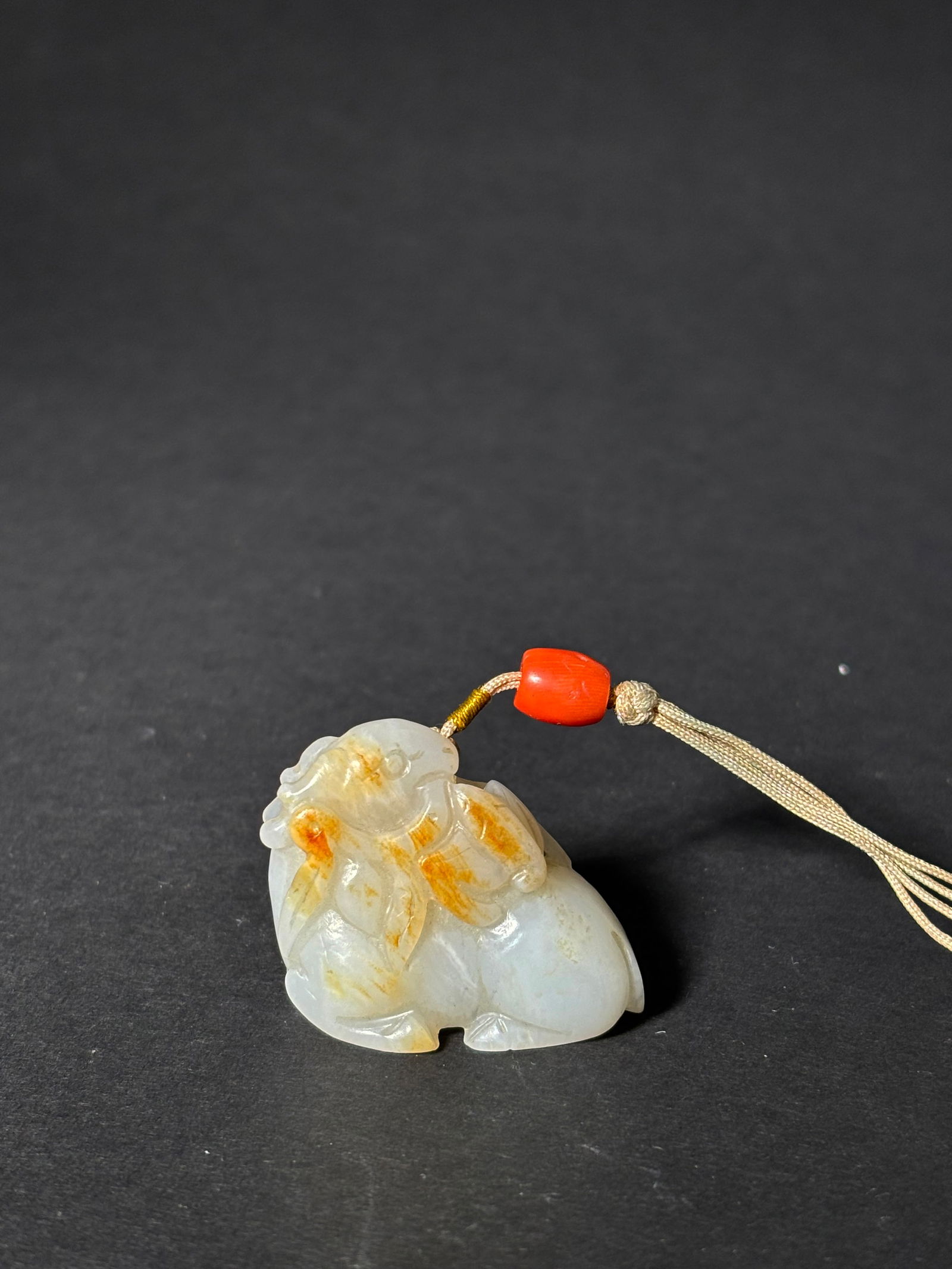 Chinese 19th C White Jade Deer Bat Lingzhi Toggle (1 of 6)