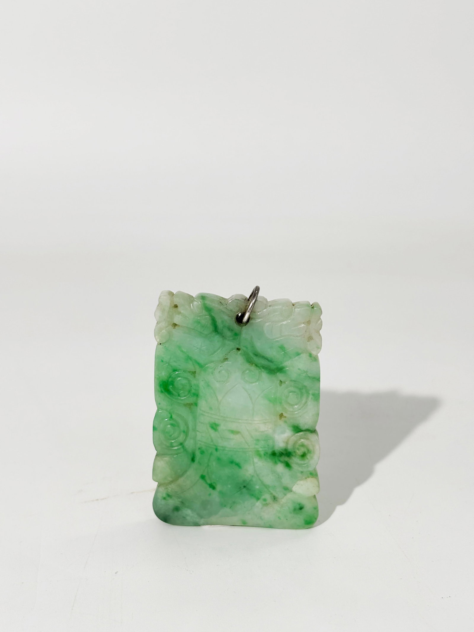 Chinese Qing Green Jadeite Lotus & Dragon Pendant (1 of 5)