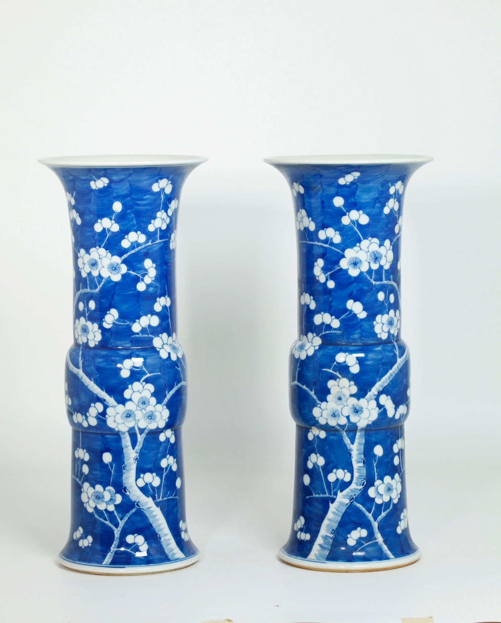 Pr Chinese 19th C Blue White Porcelain Gu Vases (1 of 5)
