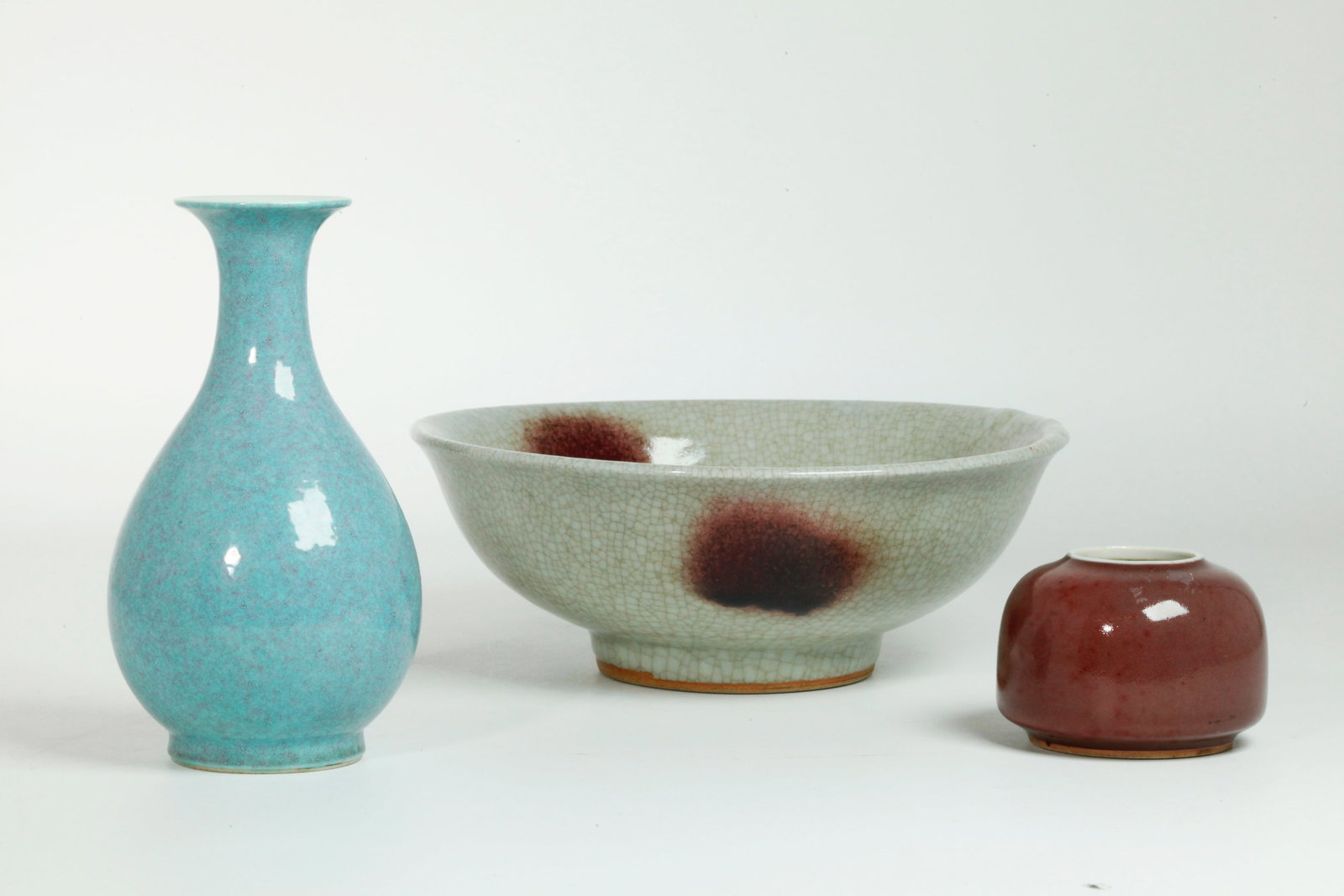 3 Chinese Monochrome Porcelains Bowl Vase & Pot (1 of 7)