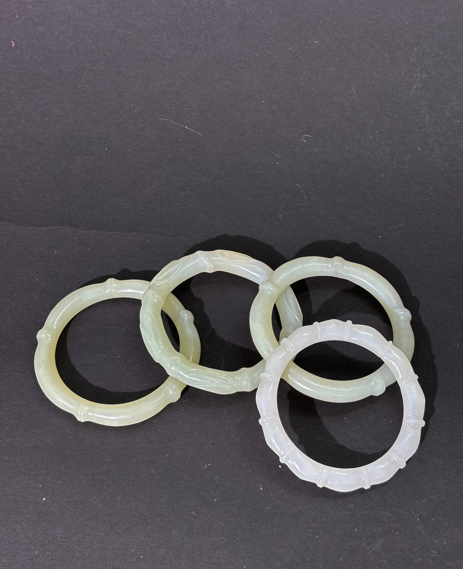 4 Chinese Jade Bangles Carved as Bamboo (1 of 6)