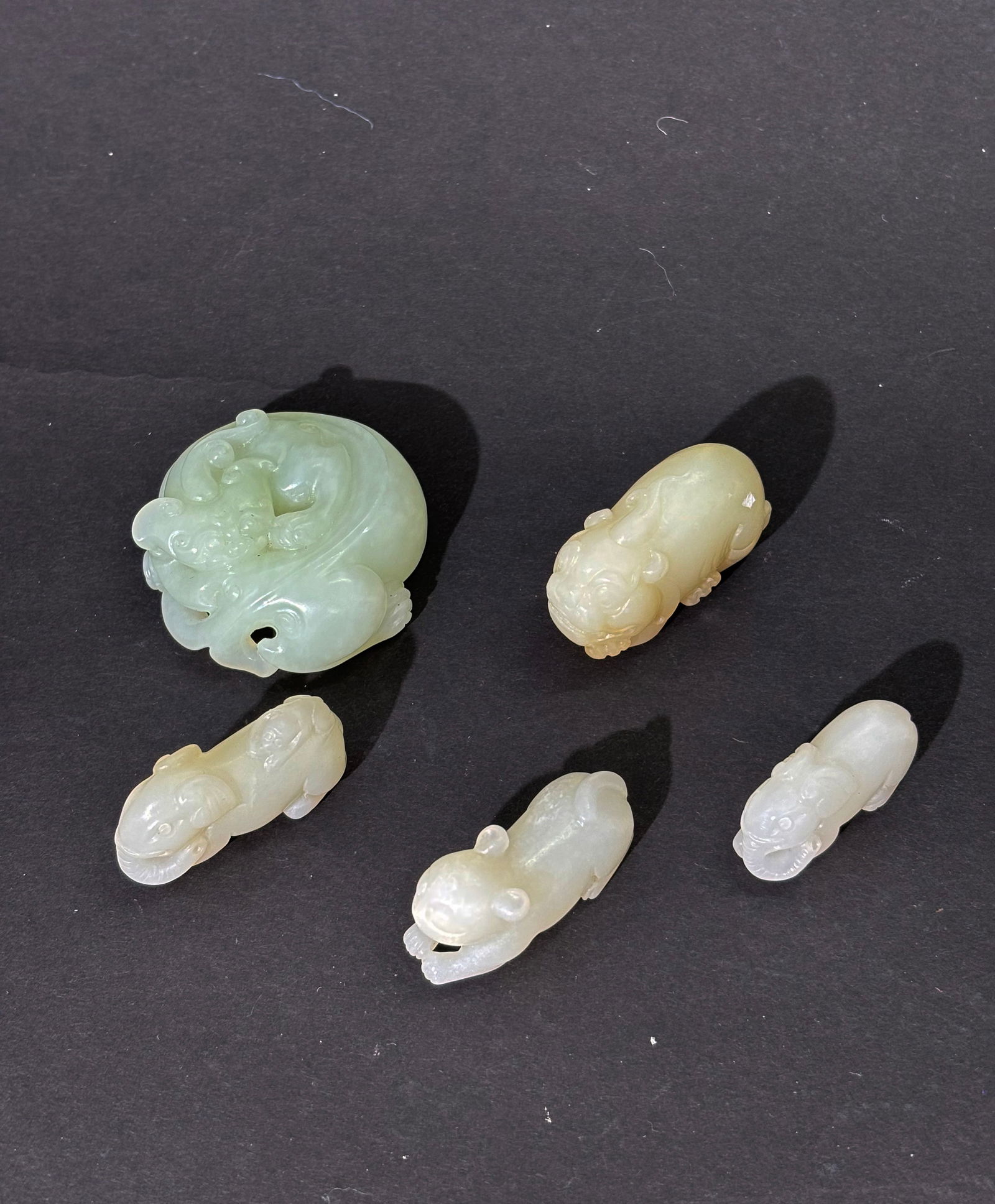 Three Chinese Carved Animals; Coiled Dragon, Qlin (1 of 8)