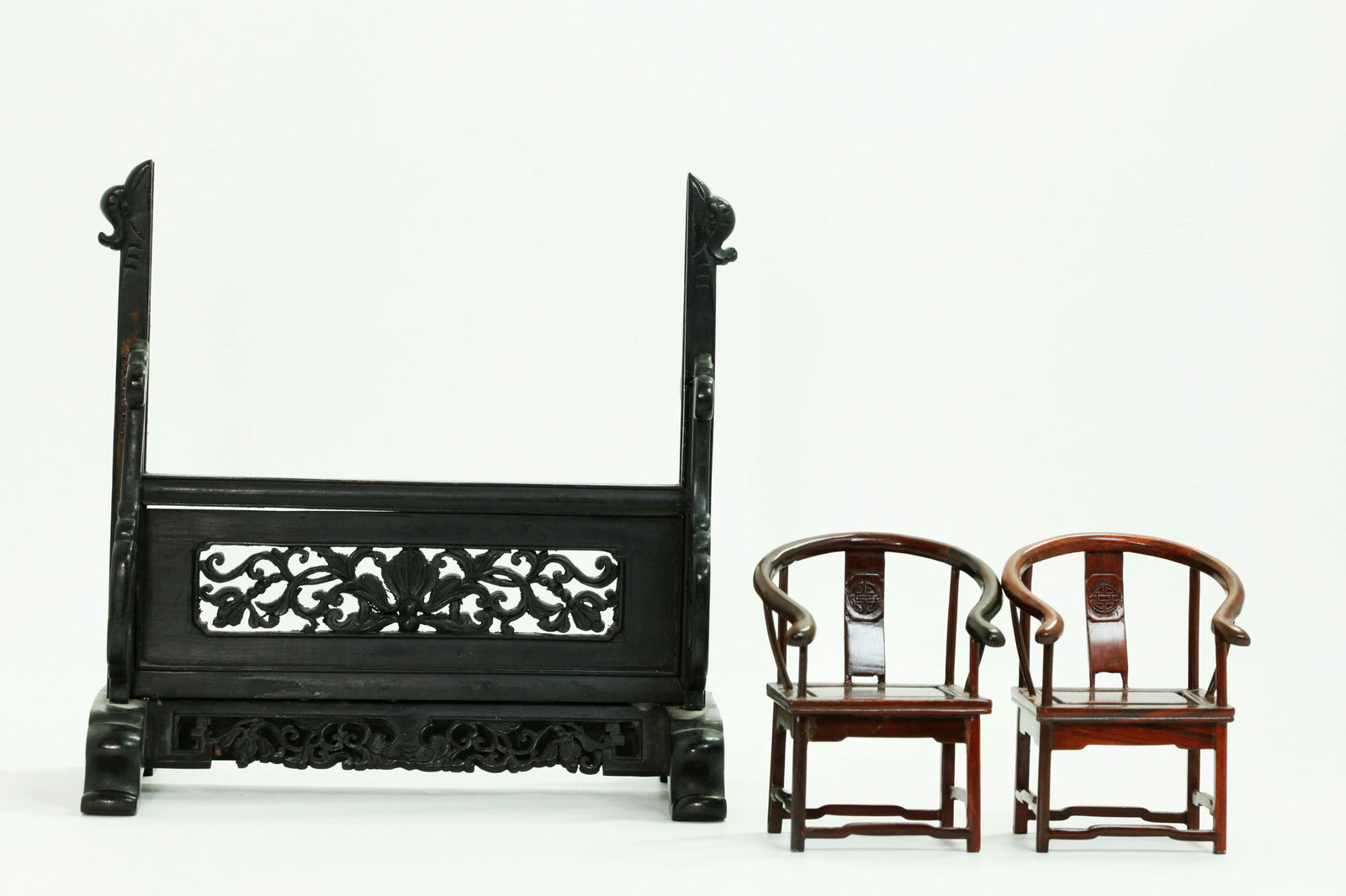 Pr Chinese Hard Wood Oxbow Mini Chairs & Stand (1 of 5)