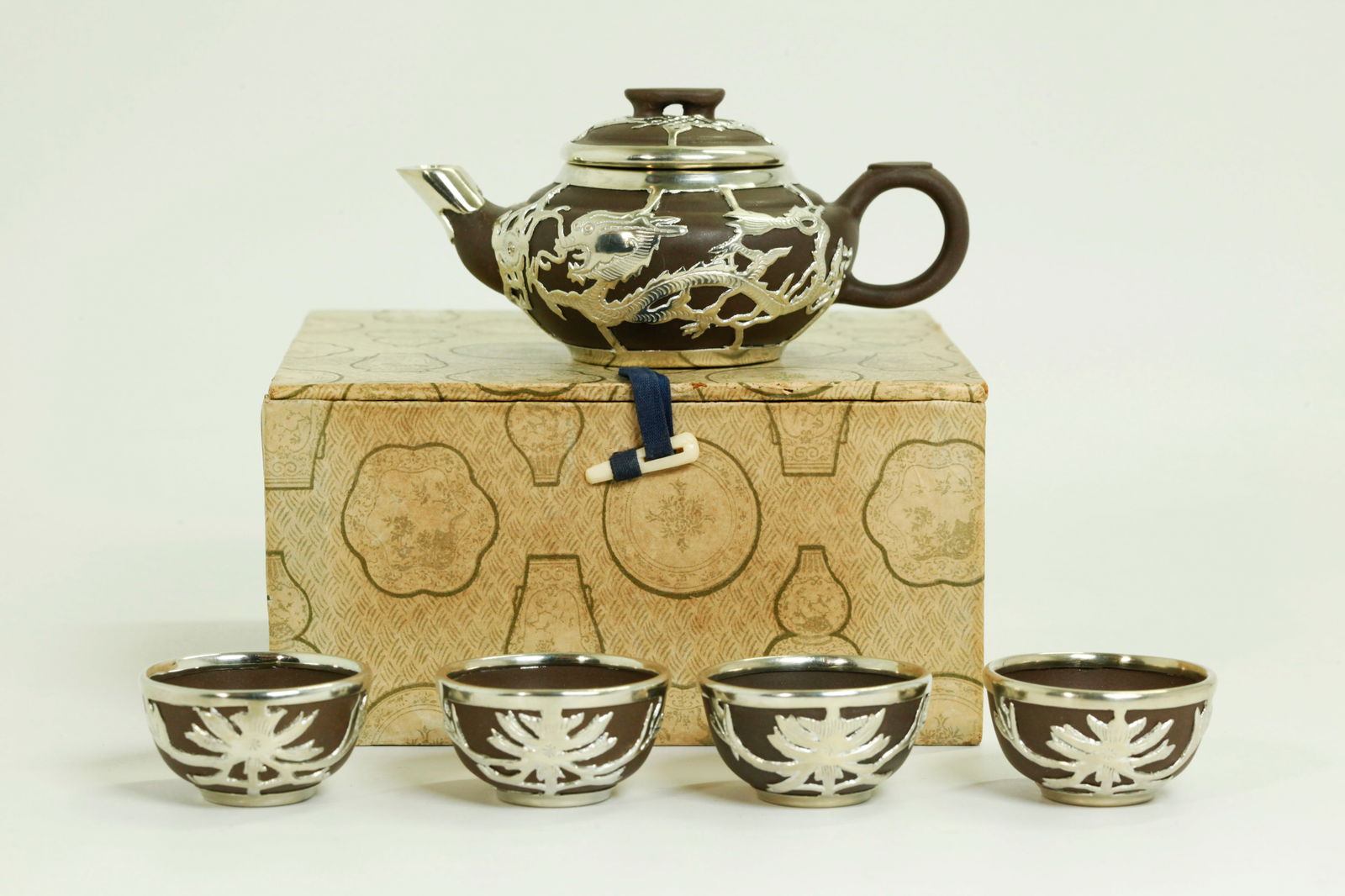 6 Pc Chinese Yixing Zisha & Pewter Teapot Set (1 of 7)