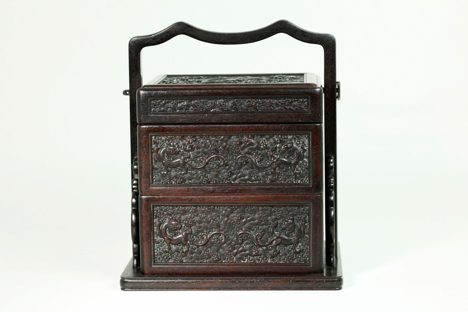 Chinese Black Wood Double Picnic Box & Handle (1 of 6)