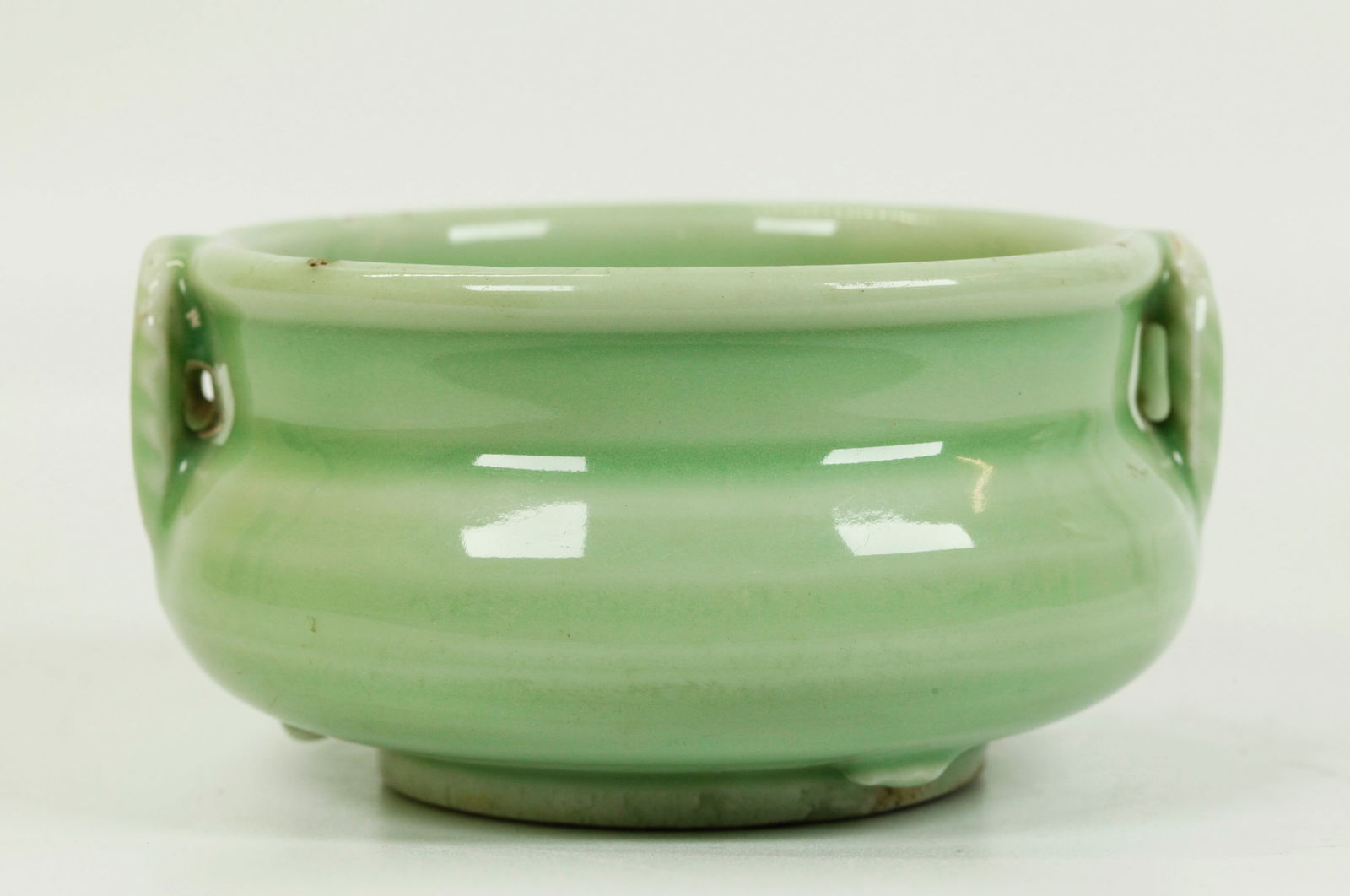 Chinese 19th C Pale Celadon 2 Handled Censer (1 of 5)