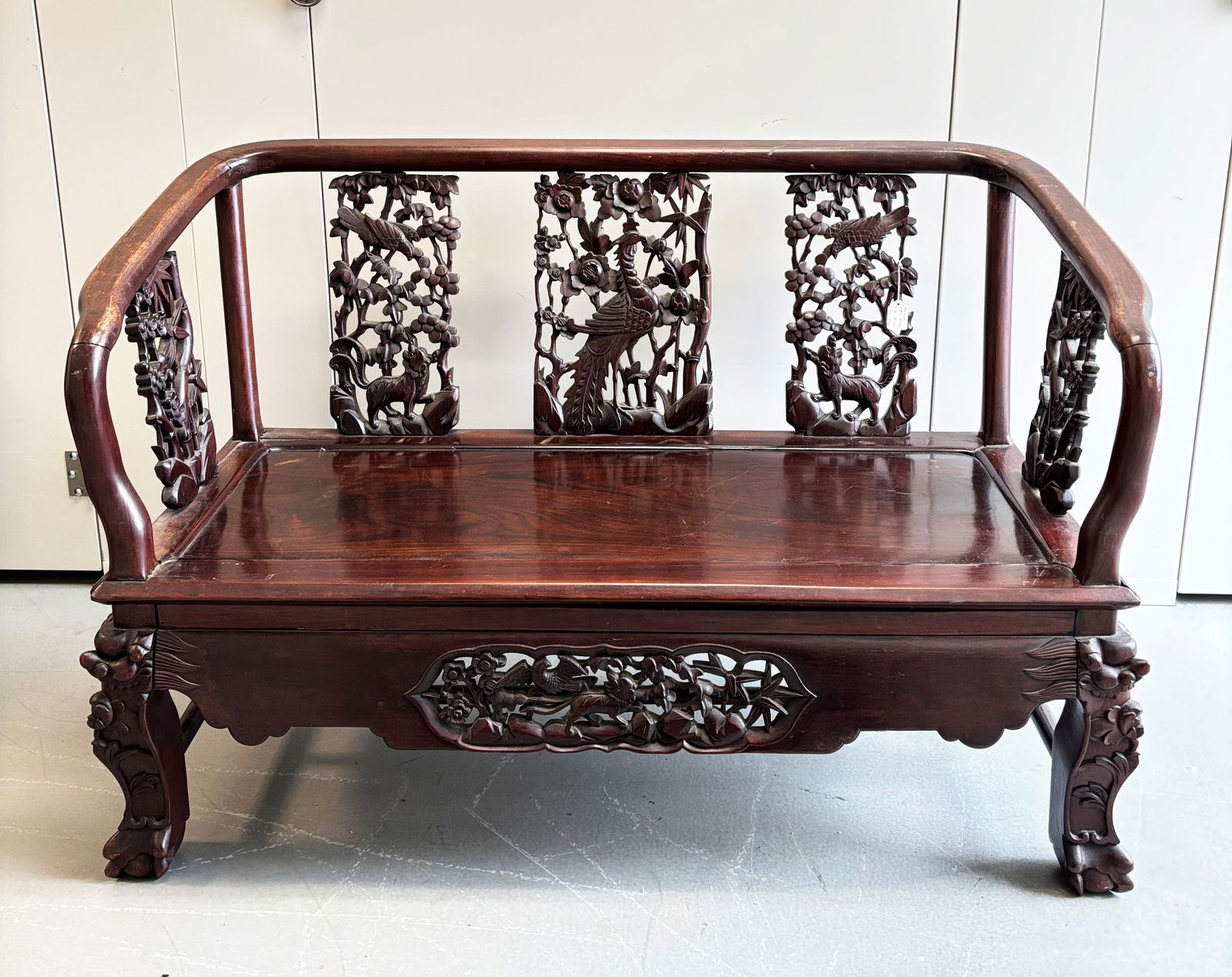 Finely Carved Late Qing Hongmu Backed Settee (1 of 10)