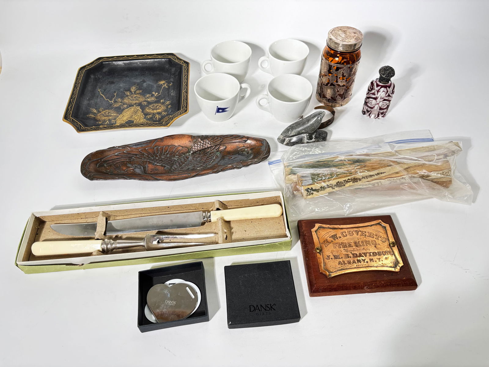 Estate Box Lot Fans Silver Copper Glass Porcelain (1 of 8)