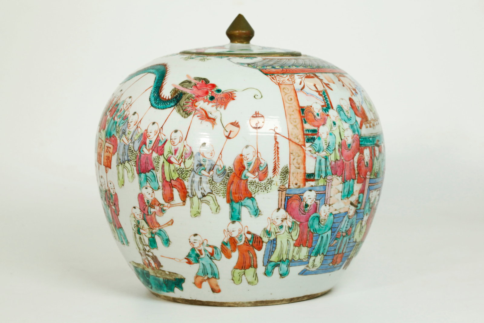 Lg Chinese 19C Porcelain Successful Boys Gourd Jar (1 of 6)