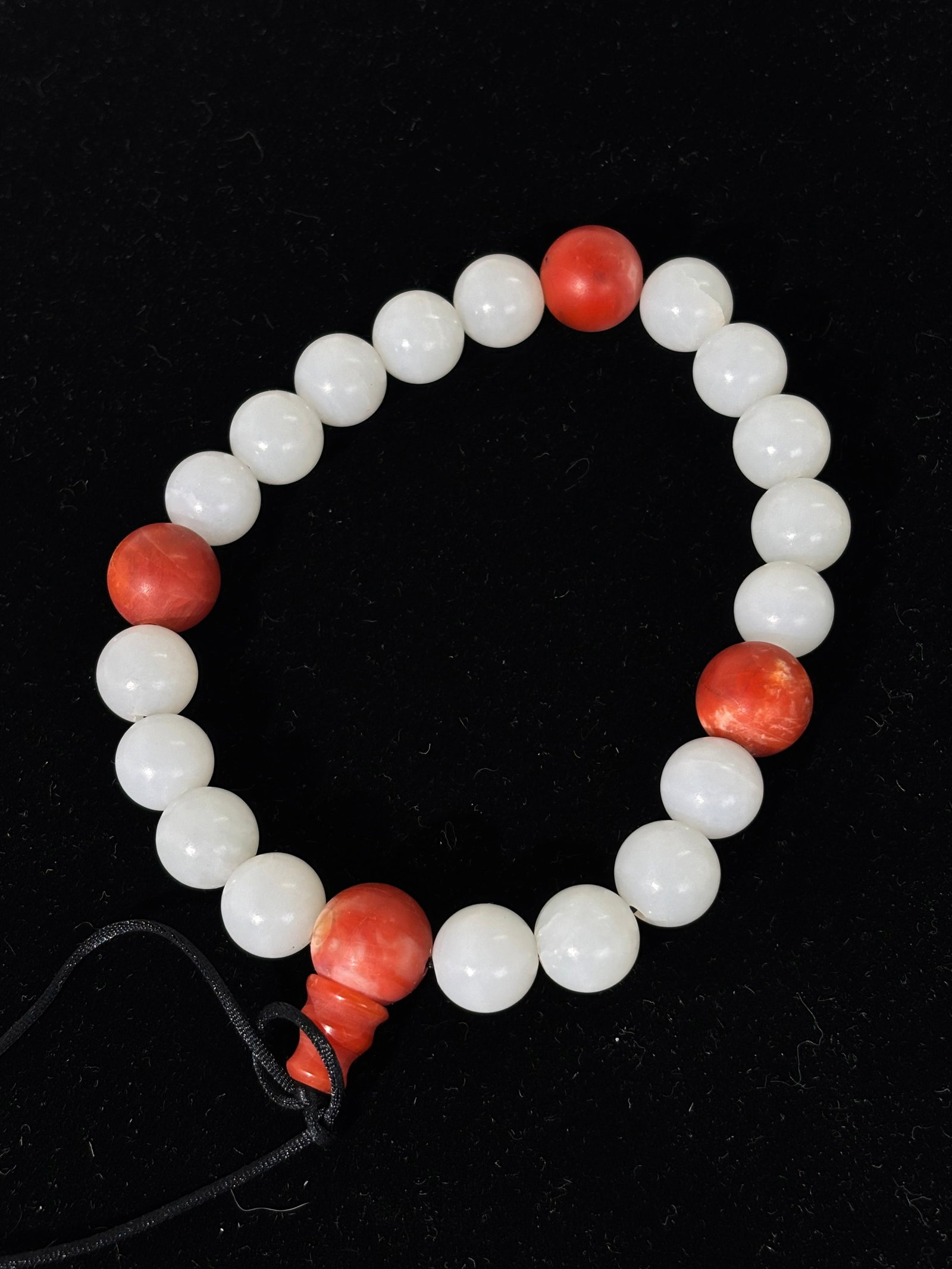Chinese 18 Bead White Jade & Carnelian Bracelet (1 of 6)