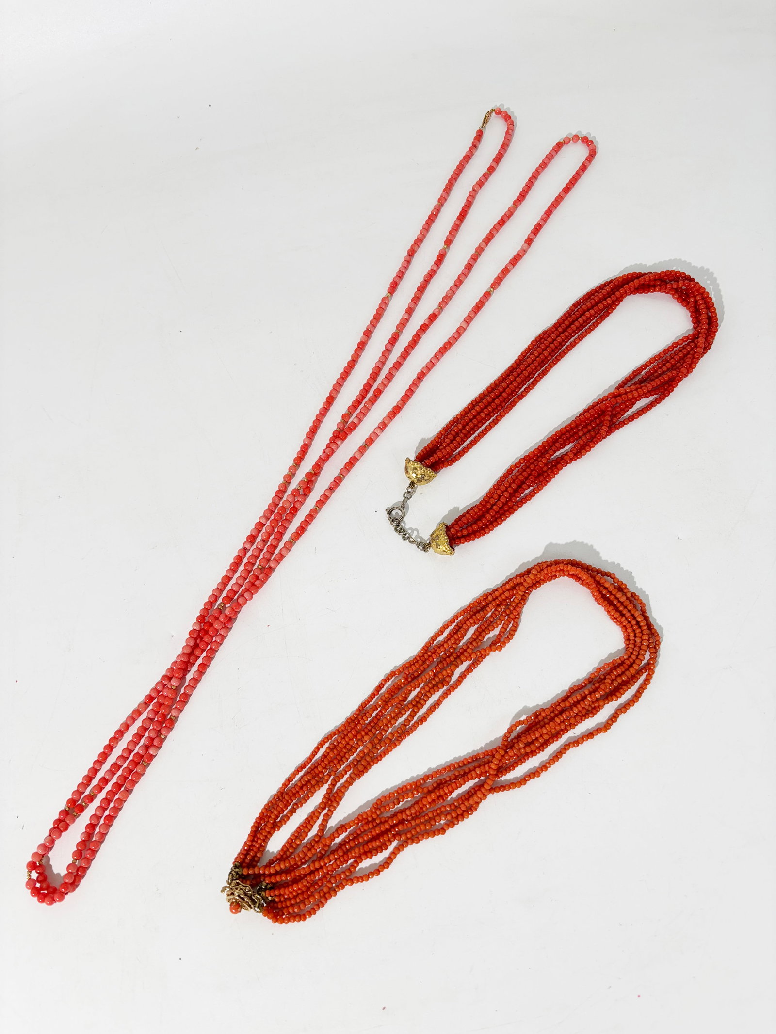 2 Small Coral 7 & 8 Strand Necklaces; 91.3G (1 of 7)