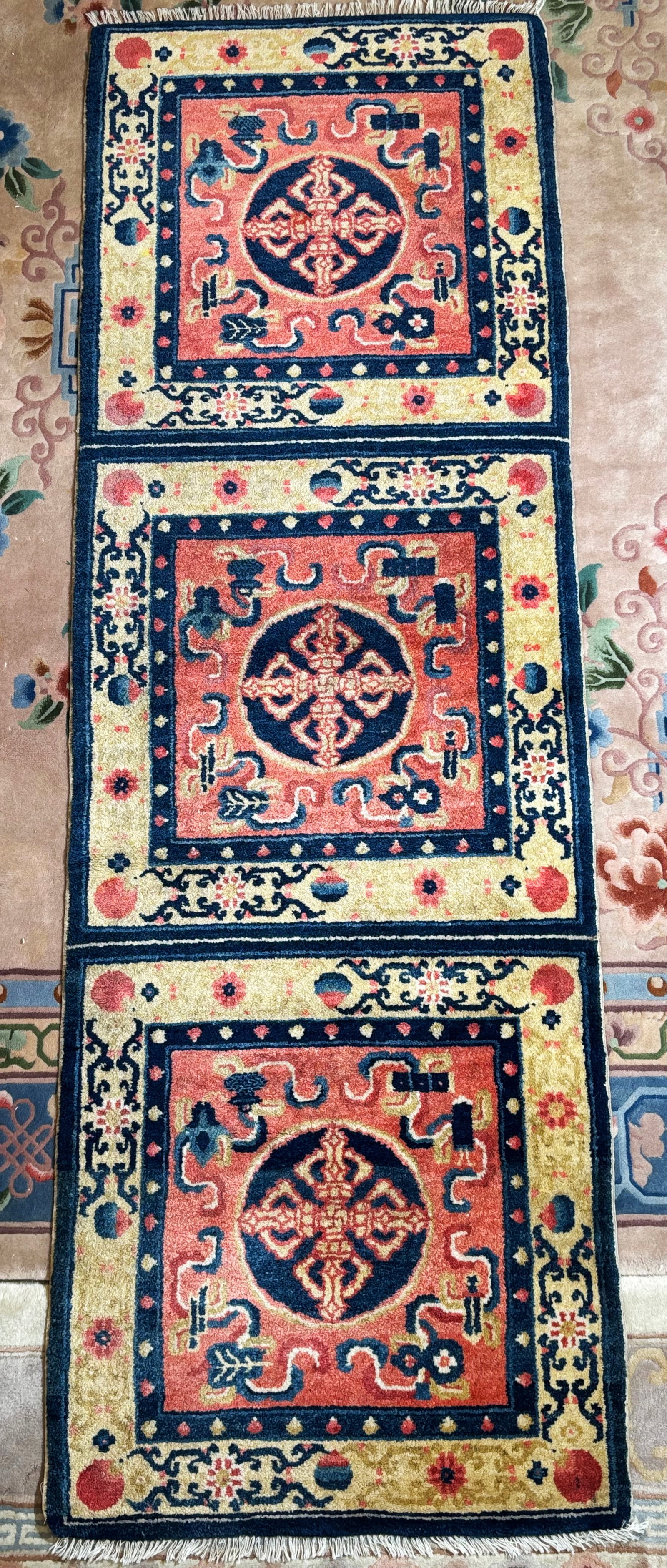 Tibetan Connected 3 Meditating Square Wool Carpet (1 of 5)