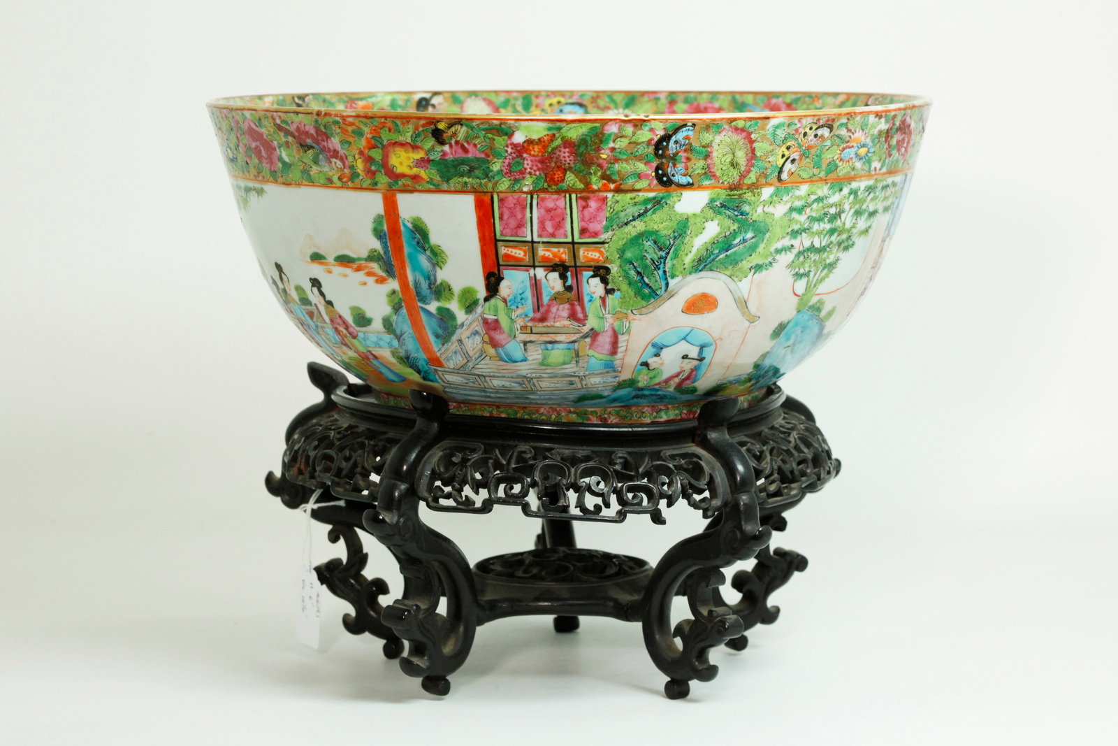 Fine Chinese 19 C Rose Mandarin Punch Bowl & Stand (1 of 7)