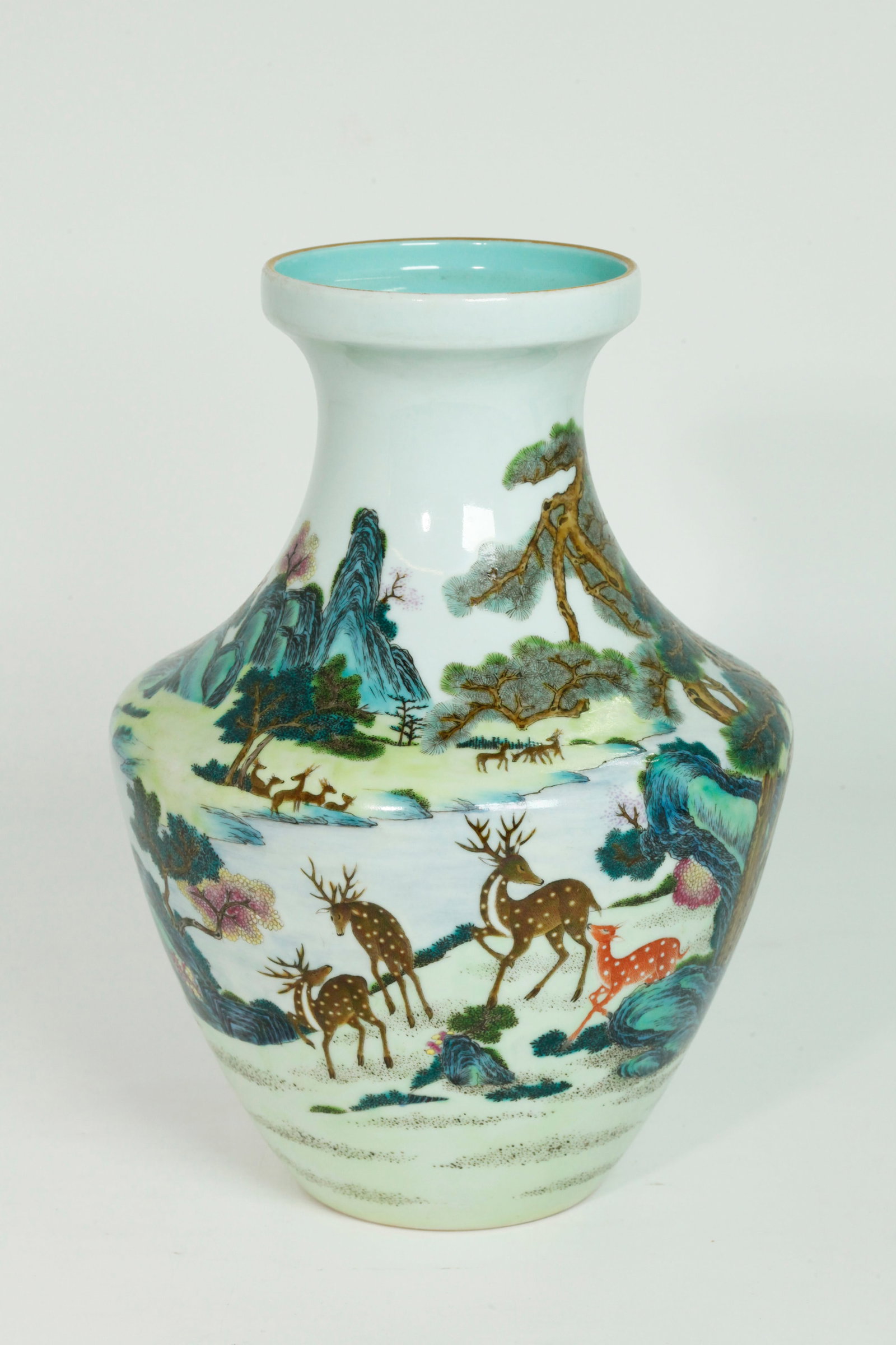 Sm Chinese 100 Deer Enameled Porcelain Vase (1 of 5)