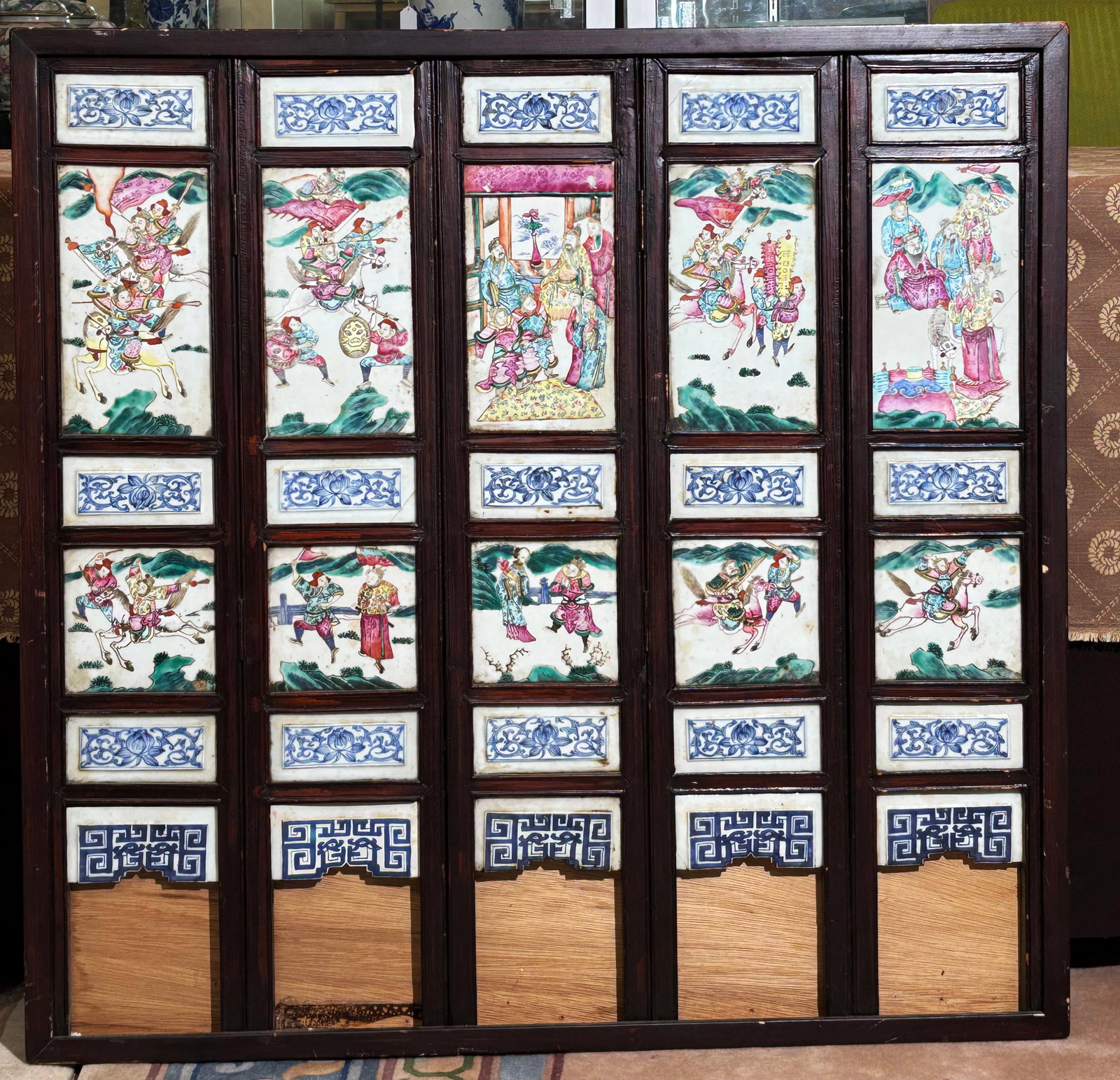 Chinese Qing 5 Panel Porcelain Screen (1 of 6)
